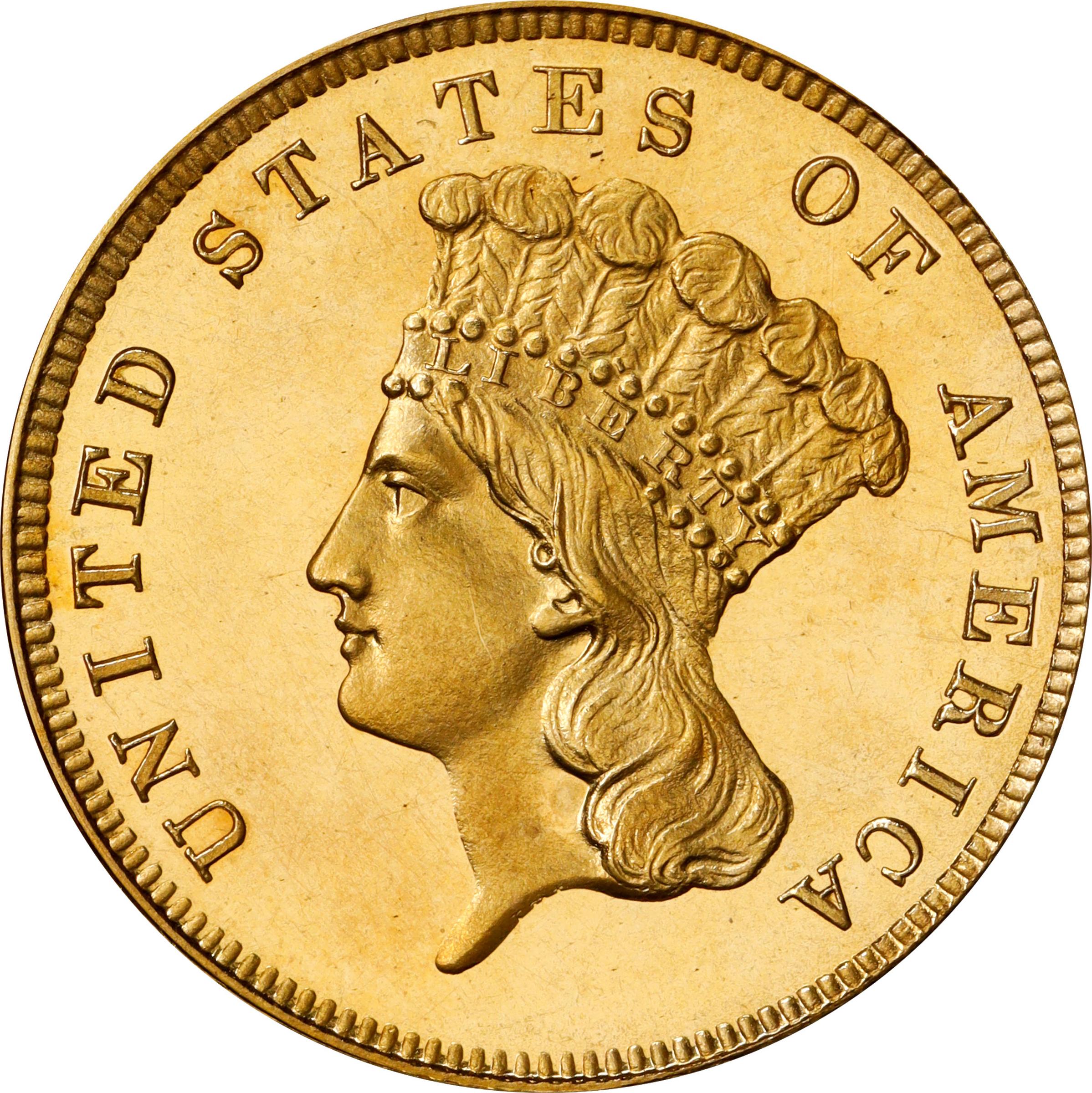 image for: 1858 Three-Dollar Gold Piece. JD-1. Rarity-7-. Proof-64 Cameo (PCGS). CAC. CMQ.