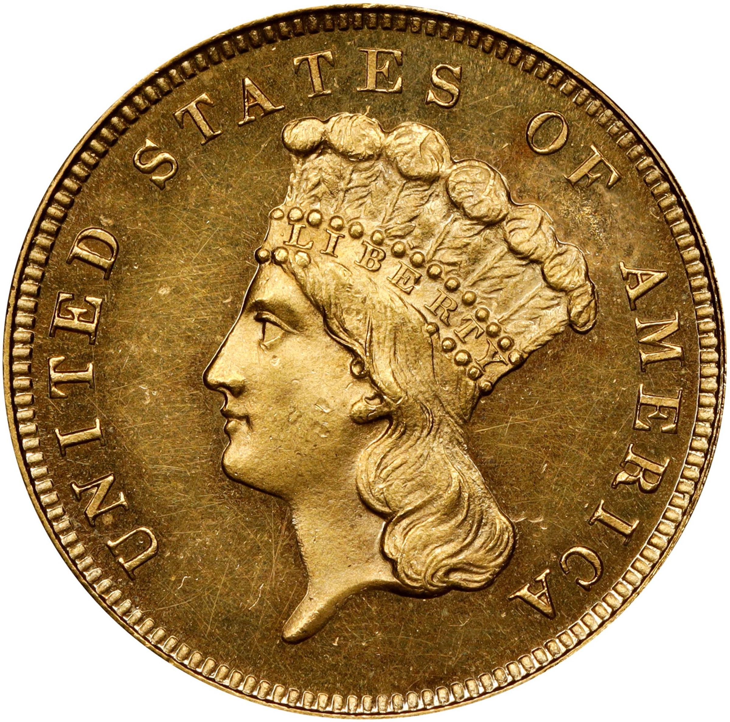 image for: 1859 Three-Dollar Gold Piece. JD-2. Rarity-7. Proof-63 Cameo (PCGS).