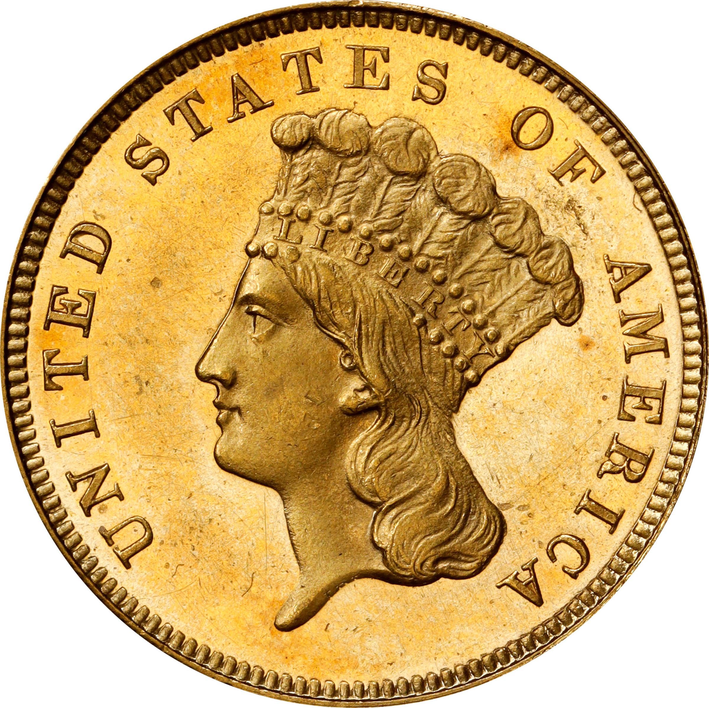 image for: 1859 Three-Dollar Gold Piece. JD-2. Rarity-7. Proof-63 Cameo (PCGS).