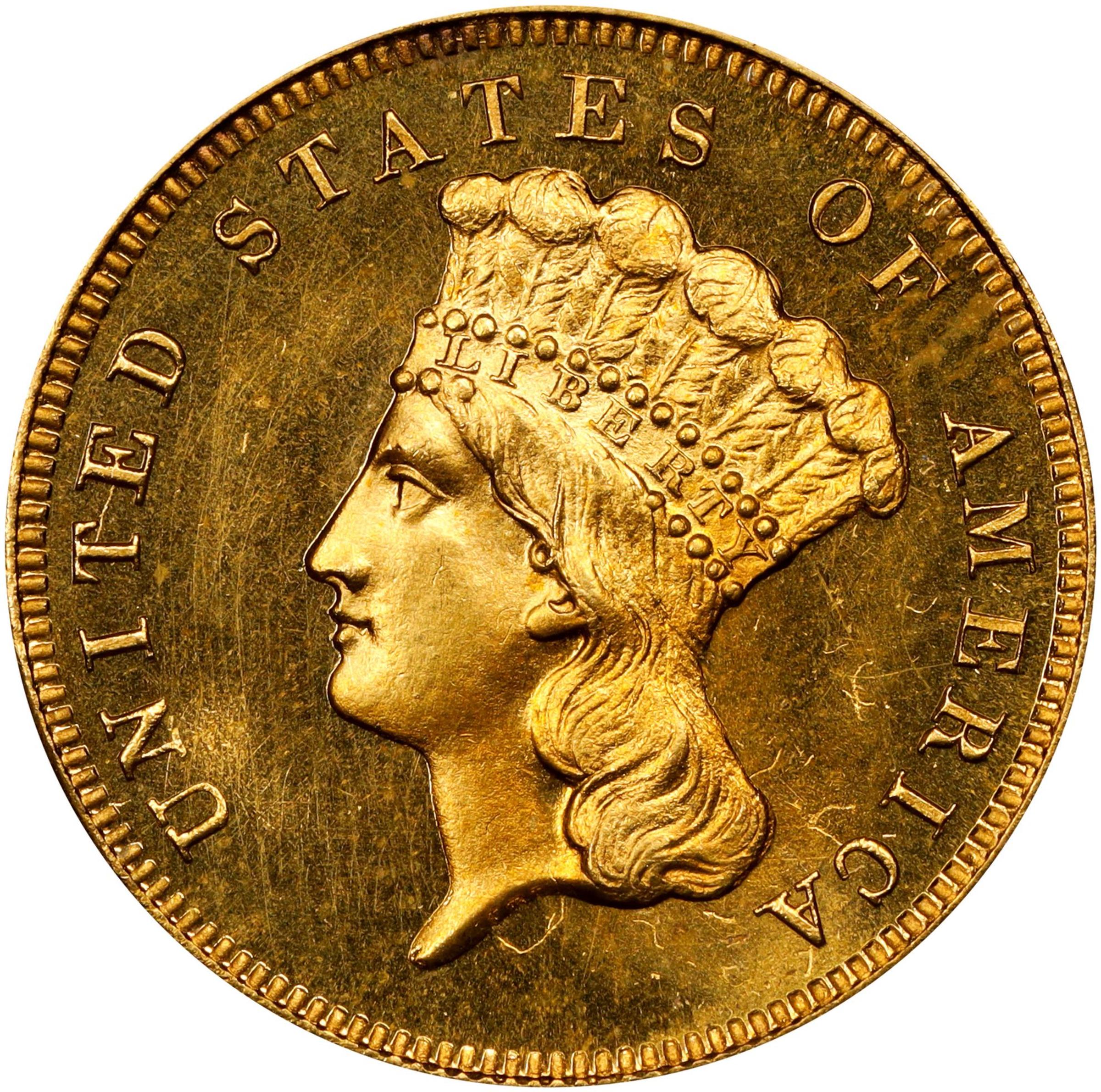 image for: 1860 Three-Dollar Gold Piece. JD-1. Rarity-7-. Proof-64 Cameo (PCGS). CAC. CMQ.