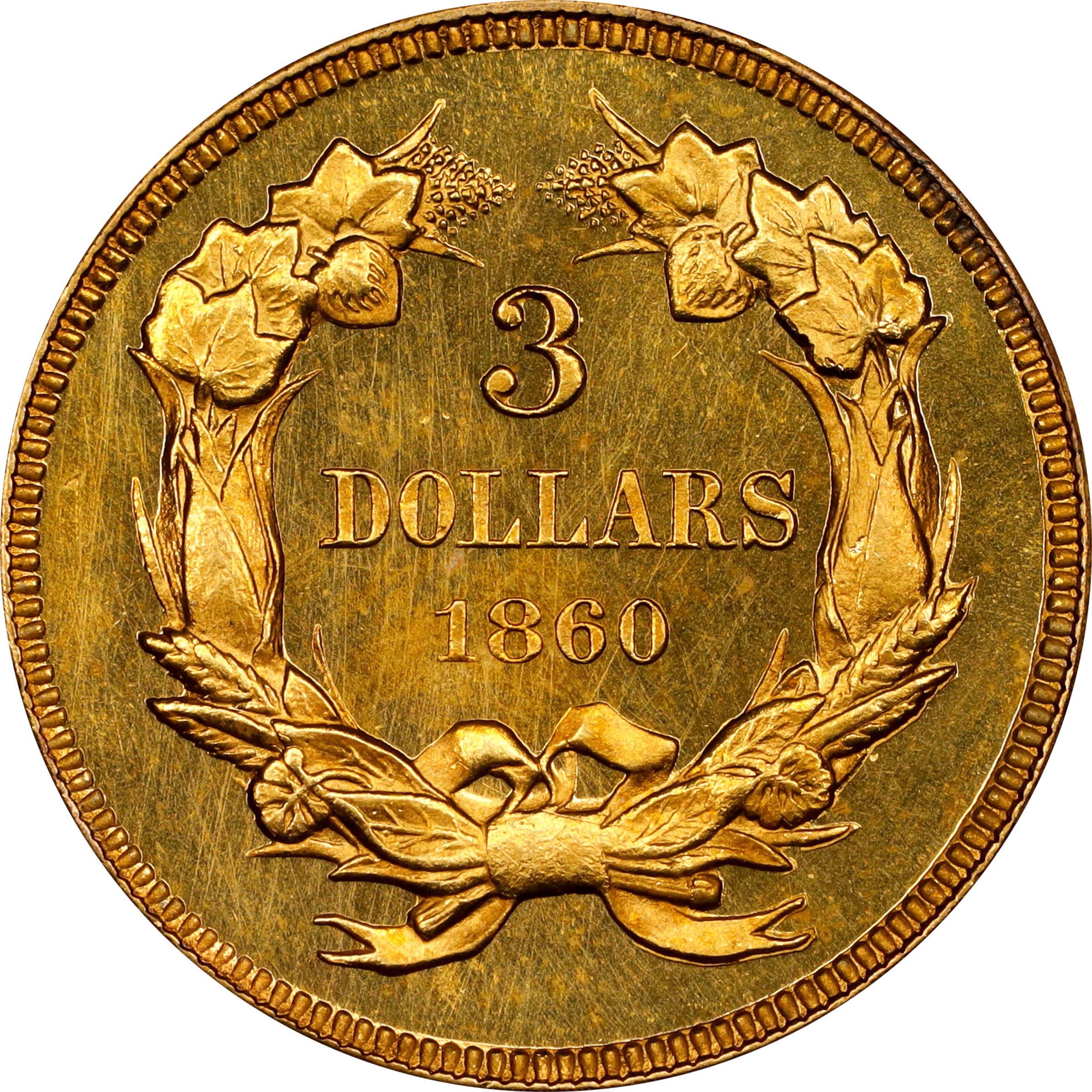 image for: 1860 Three-Dollar Gold Piece. JD-1. Rarity-7-. Proof-64 Cameo (PCGS). CAC. CMQ.