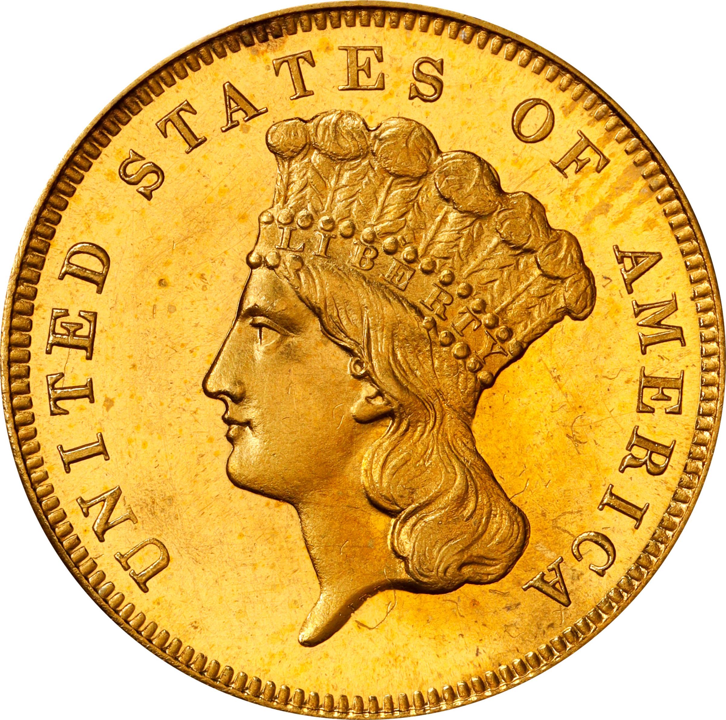 image for: 1860 Three-Dollar Gold Piece. JD-1. Rarity-7-. Proof-64 Cameo (PCGS). CAC. CMQ.