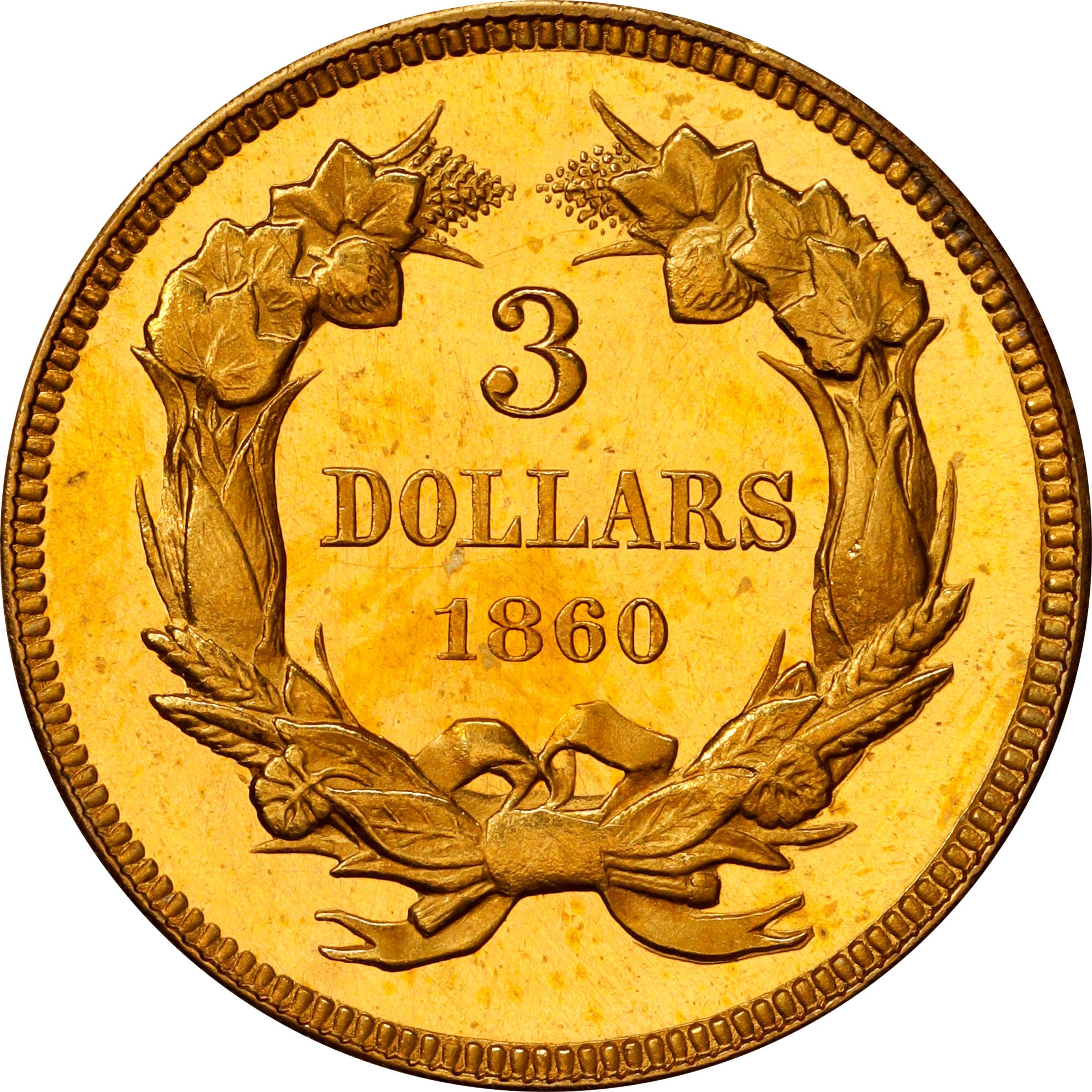 image for: 1860 Three-Dollar Gold Piece. JD-1. Rarity-7-. Proof-64 Cameo (PCGS). CAC. CMQ.