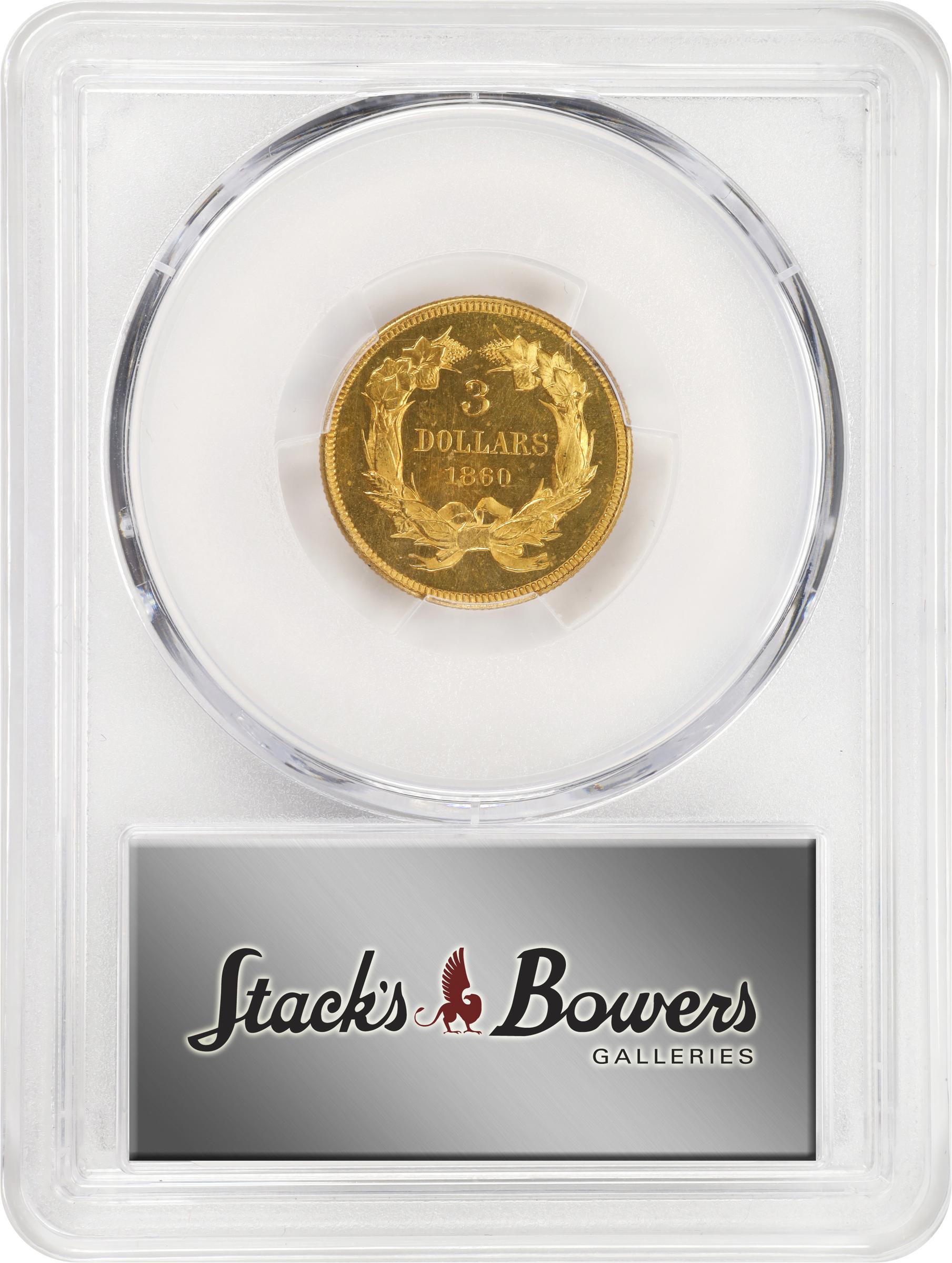 image for: 1860 Three-Dollar Gold Piece. JD-1. Rarity-7-. Proof-64 Cameo (PCGS). CAC. CMQ.