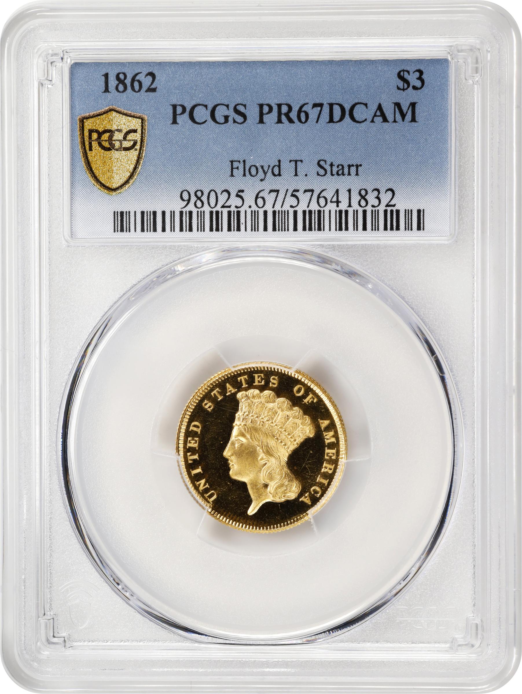 image for: 1862 Three-Dollar Gold Piece. JD-1. Rarity-6+. Proof-67 Deep Cameo (PCGS).
