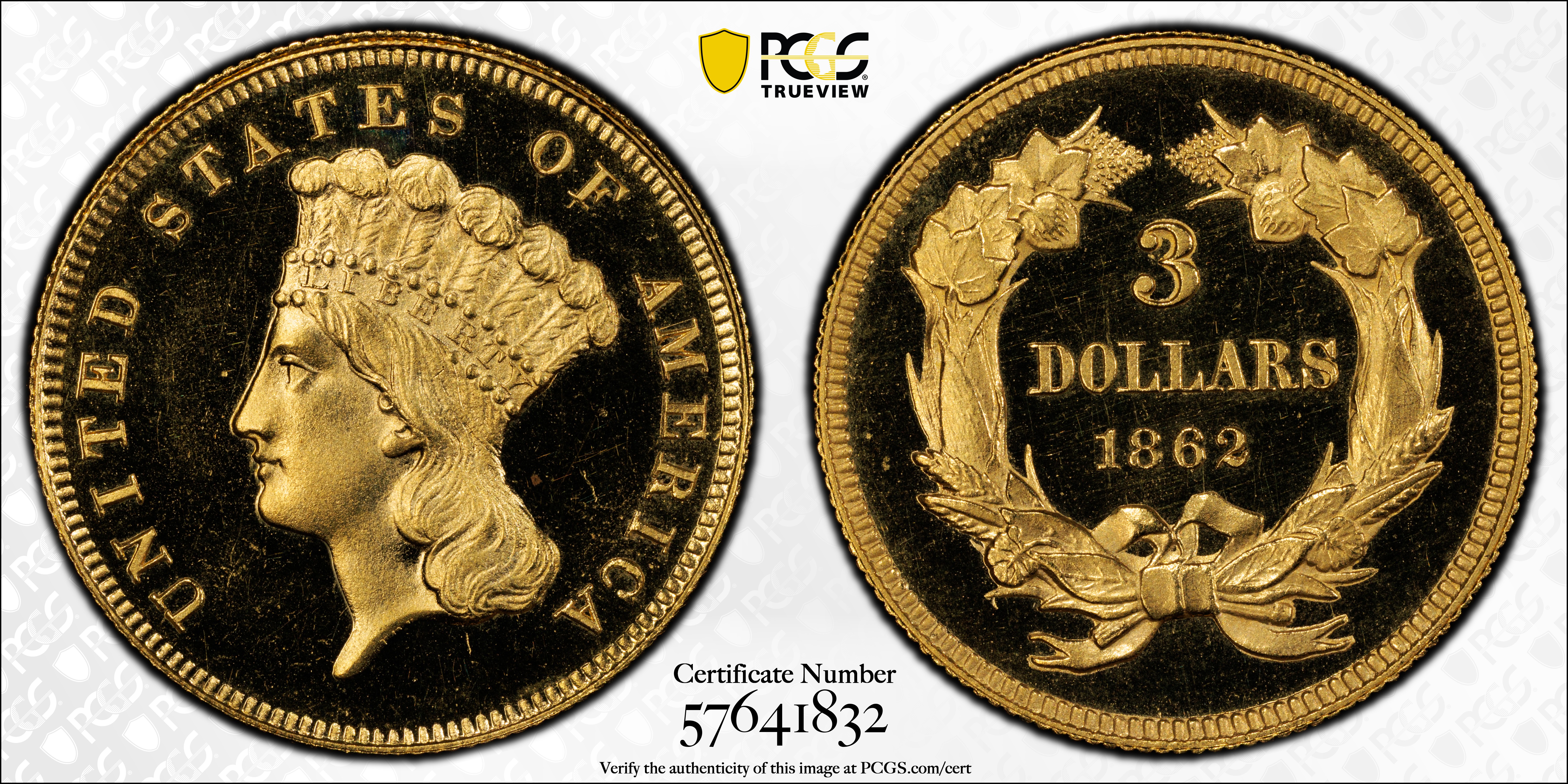 image for: 1862 Three-Dollar Gold Piece. JD-1. Rarity-6+. Proof-67 Deep Cameo (PCGS).