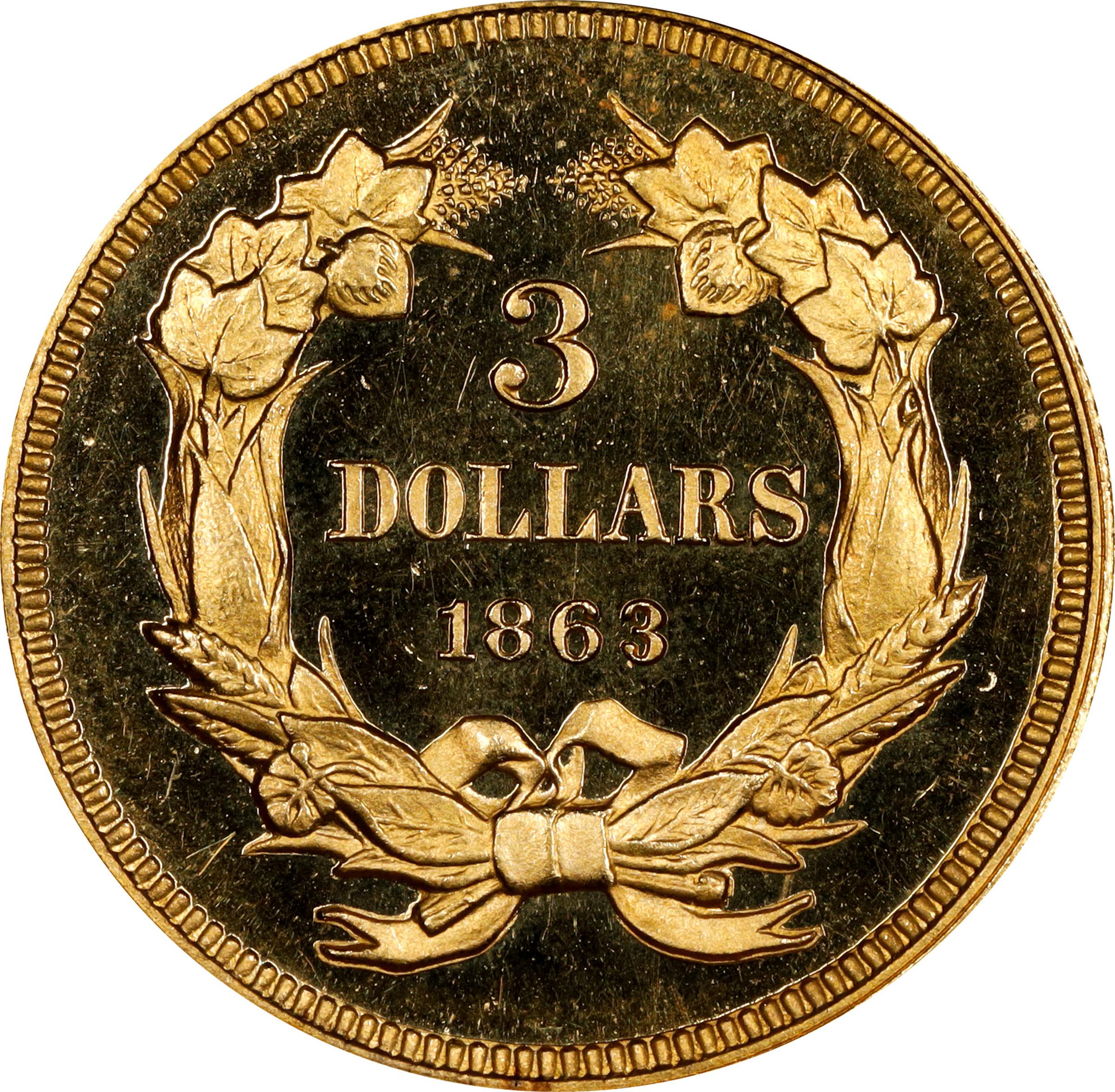 image for: 1863 Three-Dollar Gold Piece. JD-1. Rarity-6+. Proof-65 Deep Cameo (PCGS). CAC. CMQ.