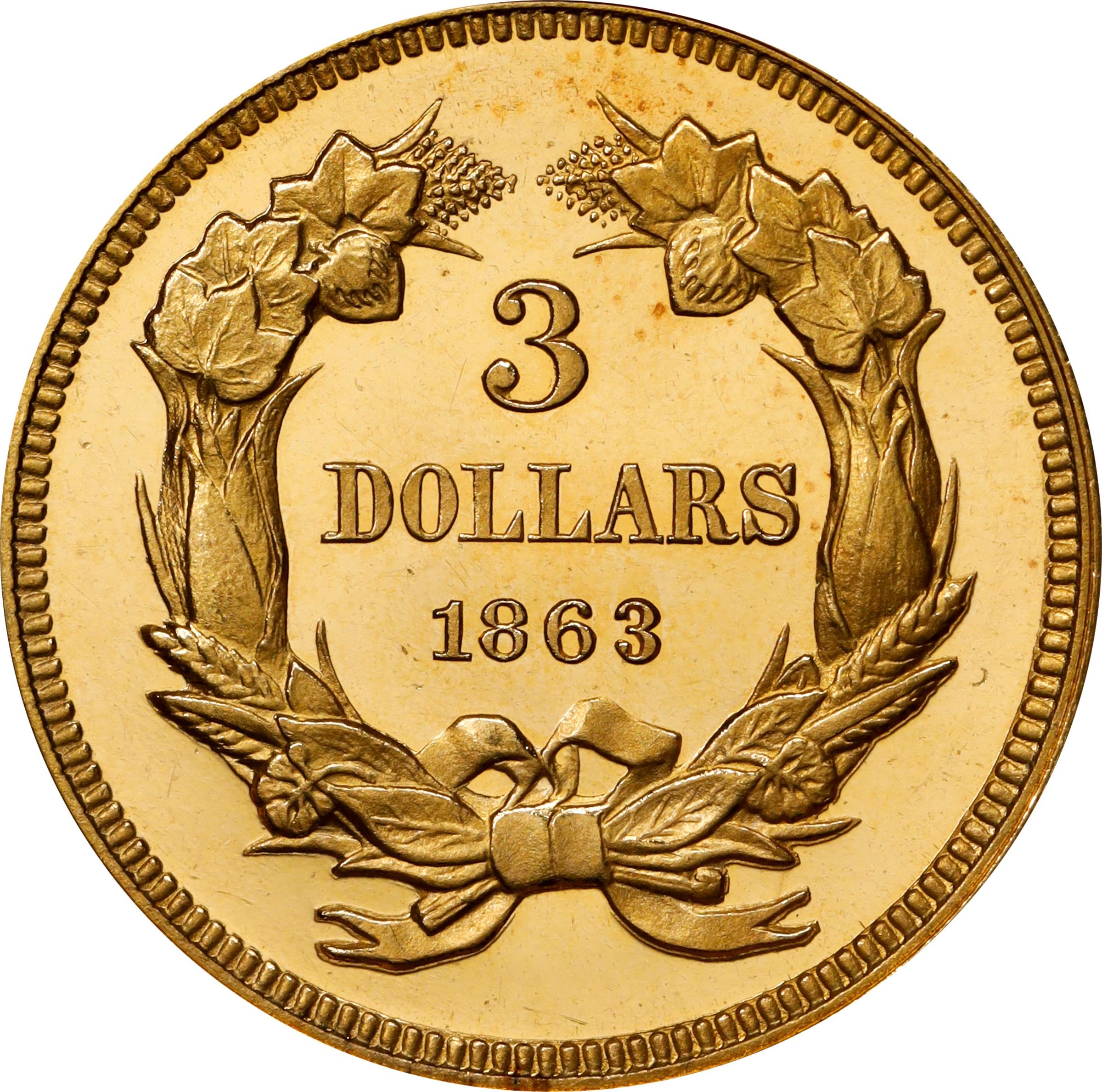 image for: 1863 Three-Dollar Gold Piece. JD-1. Rarity-6+. Proof-65 Deep Cameo (PCGS). CAC. CMQ.