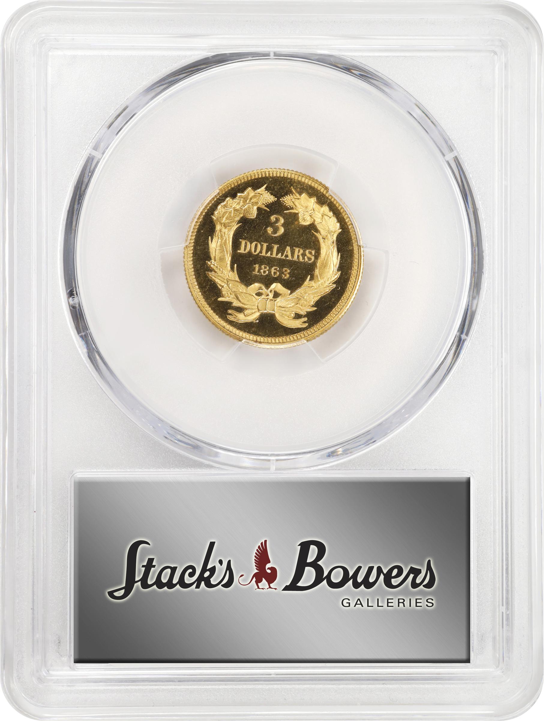image for: 1863 Three-Dollar Gold Piece. JD-1. Rarity-6+. Proof-65 Deep Cameo (PCGS). CAC. CMQ.