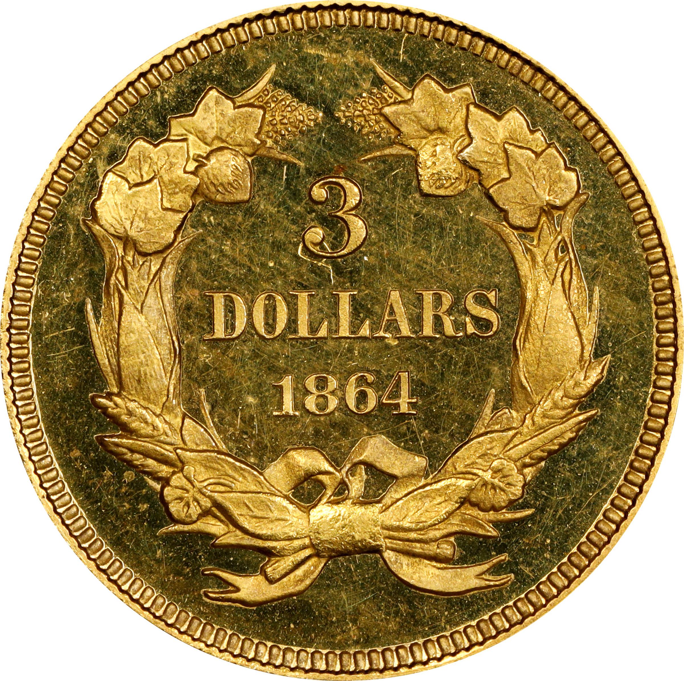 image for: 1864 Three-Dollar Gold Piece. JD-1. Rarity-6+. Proof-63 Deep Cameo (PCGS). CMQ.