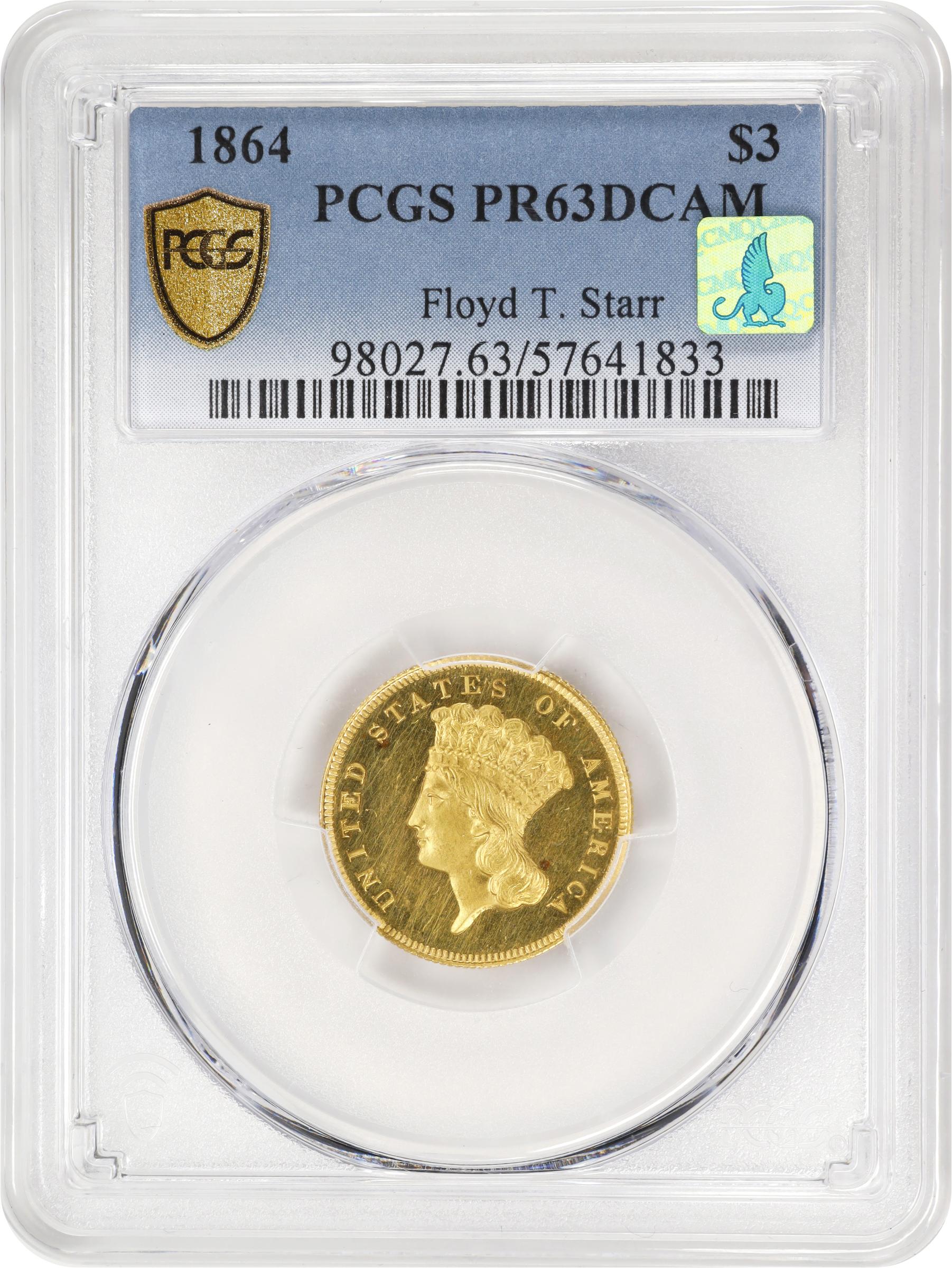 image for: 1864 Three-Dollar Gold Piece. JD-1. Rarity-6+. Proof-63 Deep Cameo (PCGS). CMQ.