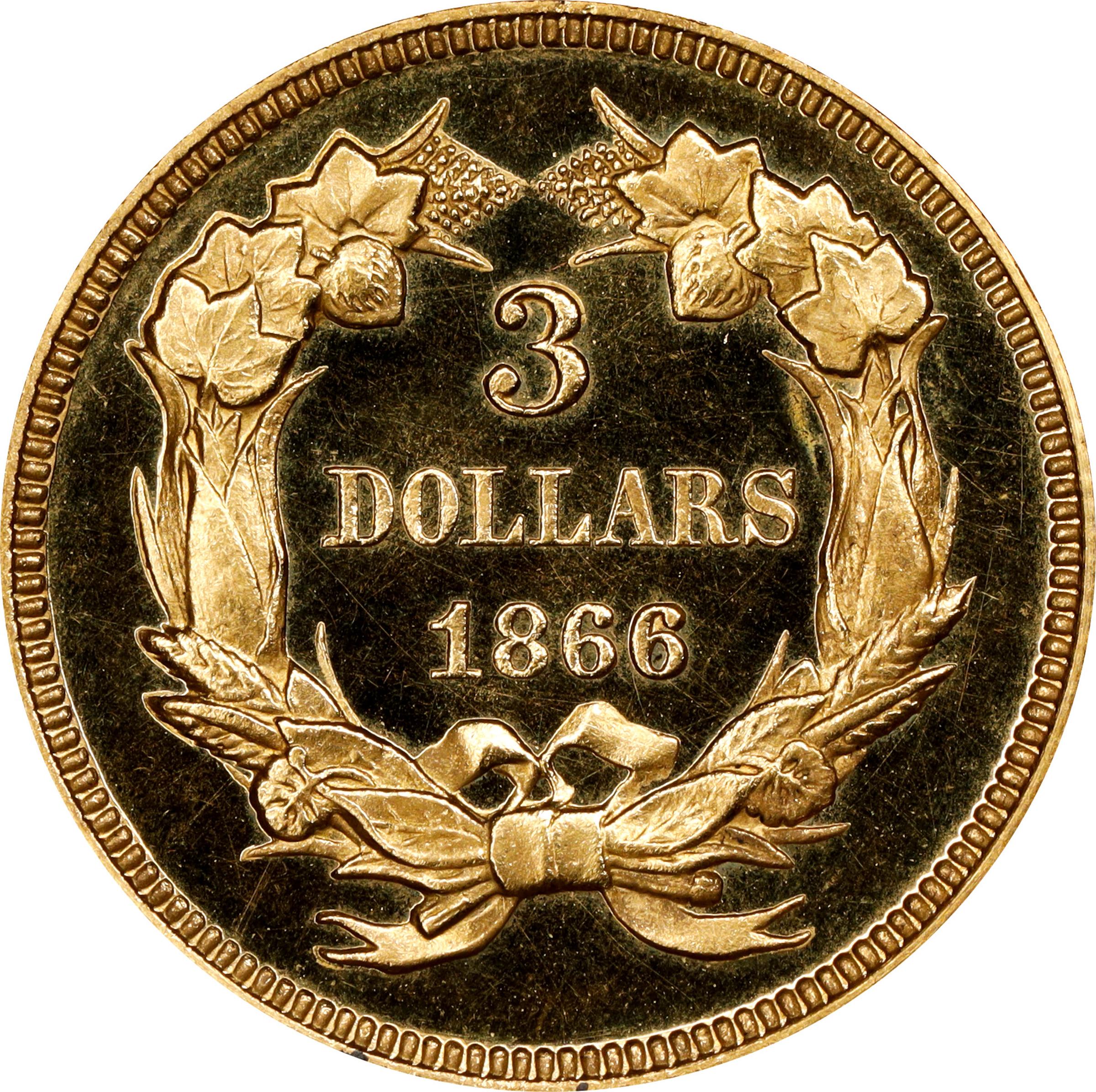 image for: 1866 Three-Dollar Gold Piece. JD-1. Rarity-7-. Proof-66+ Deep Cameo (PCGS). CAC. CMQ-X.