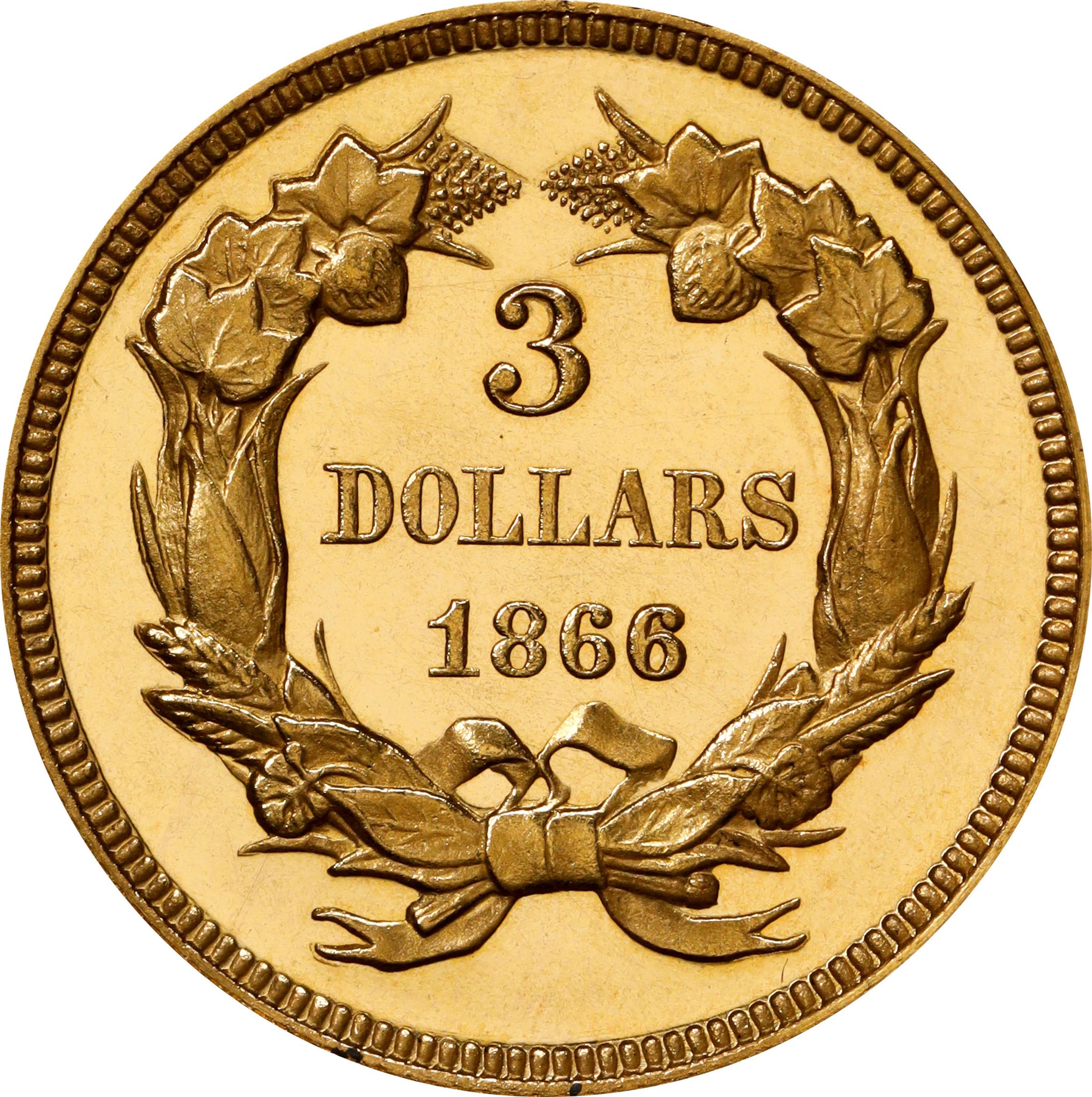 image for: 1866 Three-Dollar Gold Piece. JD-1. Rarity-7-. Proof-66+ Deep Cameo (PCGS). CAC. CMQ-X.