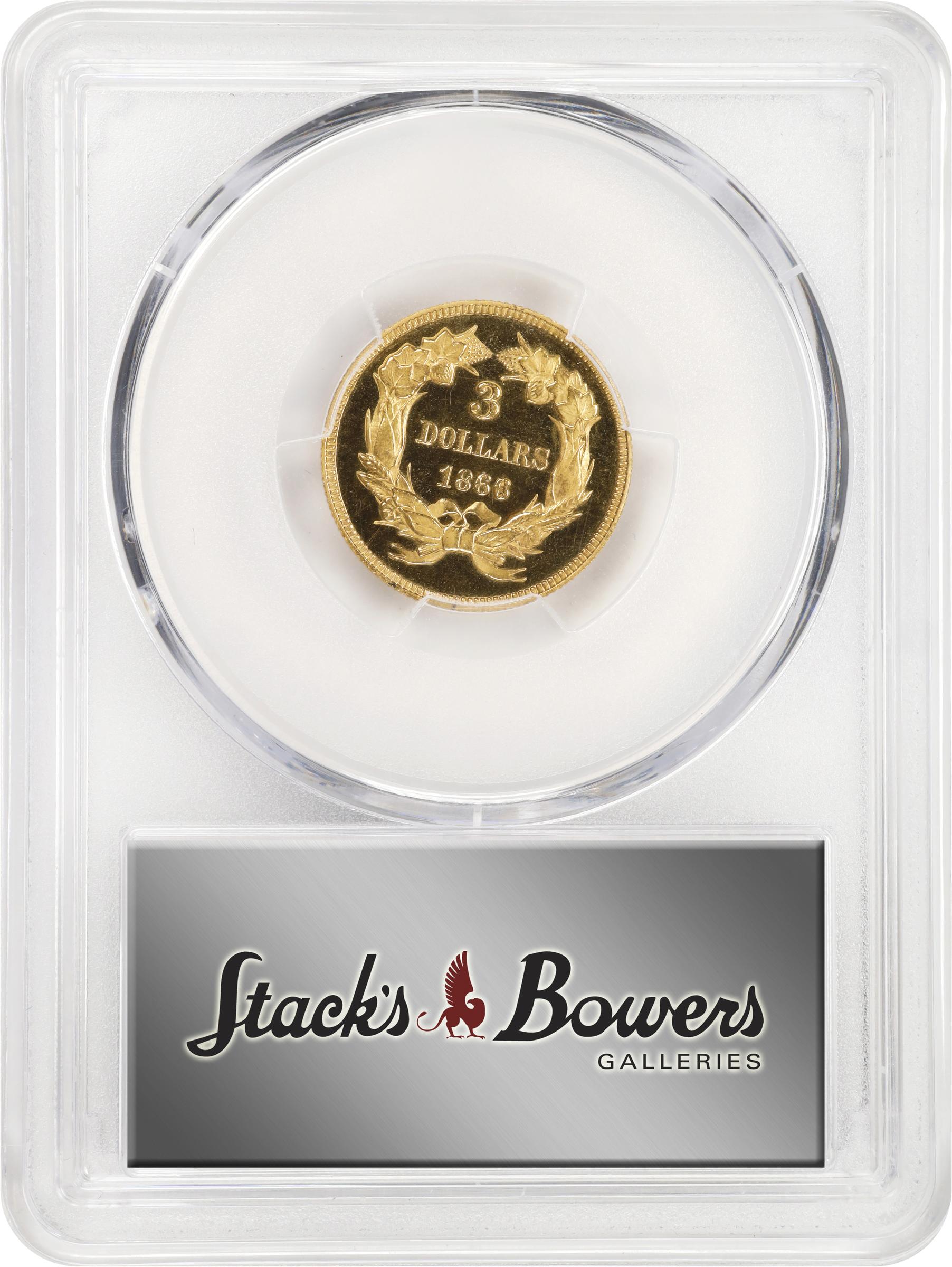 image for: 1866 Three-Dollar Gold Piece. JD-1. Rarity-7-. Proof-66+ Deep Cameo (PCGS). CAC. CMQ-X.