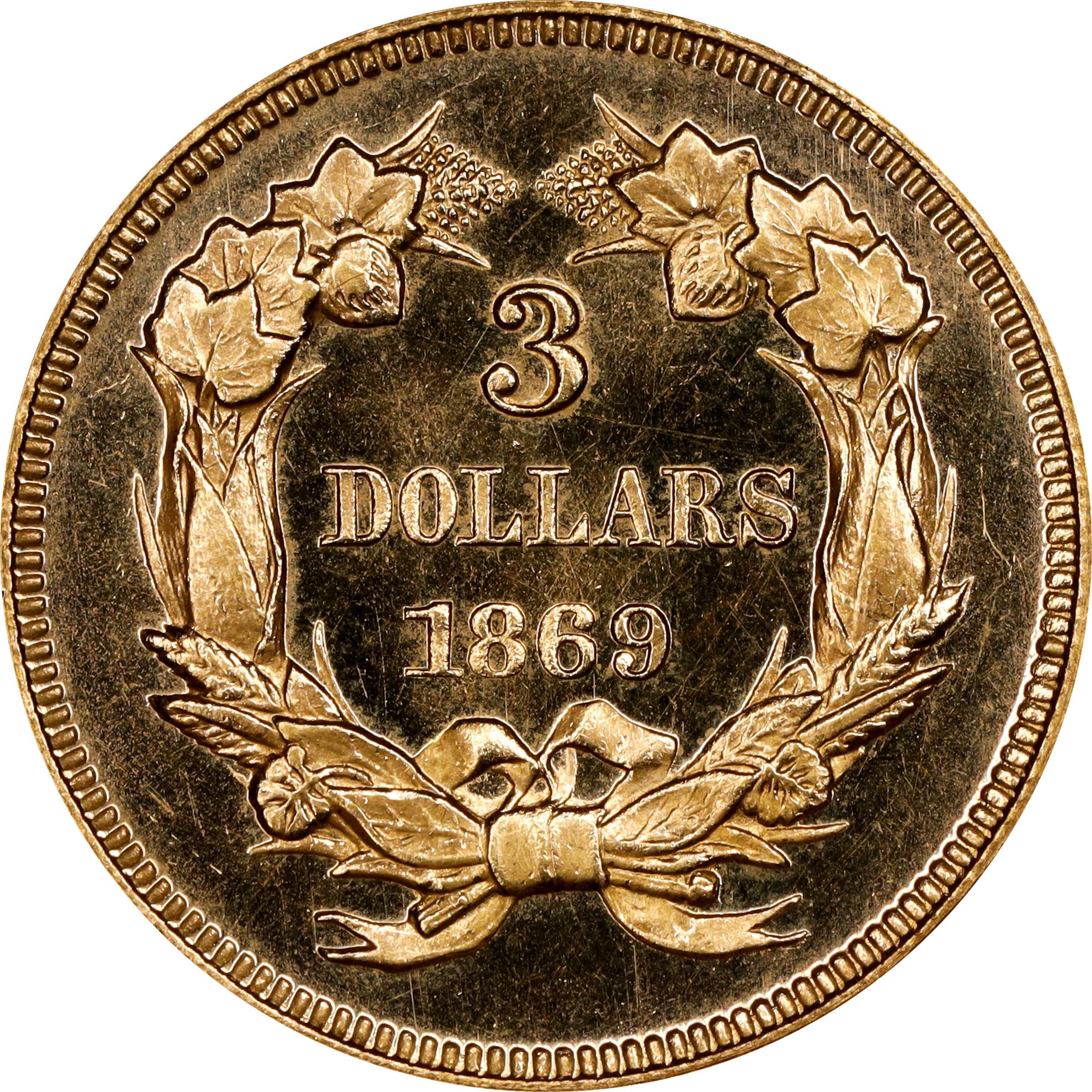 image for: 1869 Three-Dollar Gold Piece. JD-1. Rarity-6+. Proof-63 Deep Cameo (PCGS). CMQ.
