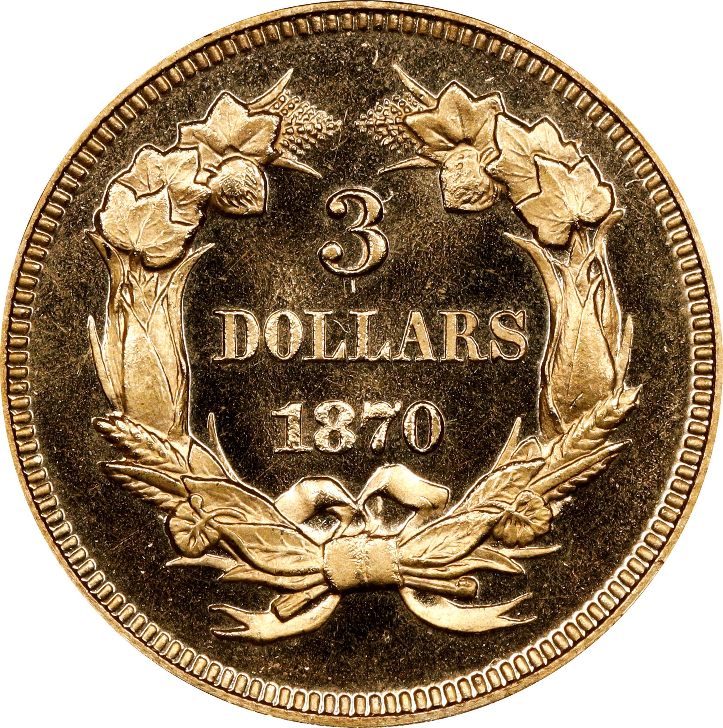 image for: 1870 Three-Dollar Gold Piece. JD-1. Rarity-6+. Proof-65 Deep Cameo (PCGS). CAC. CMQ.