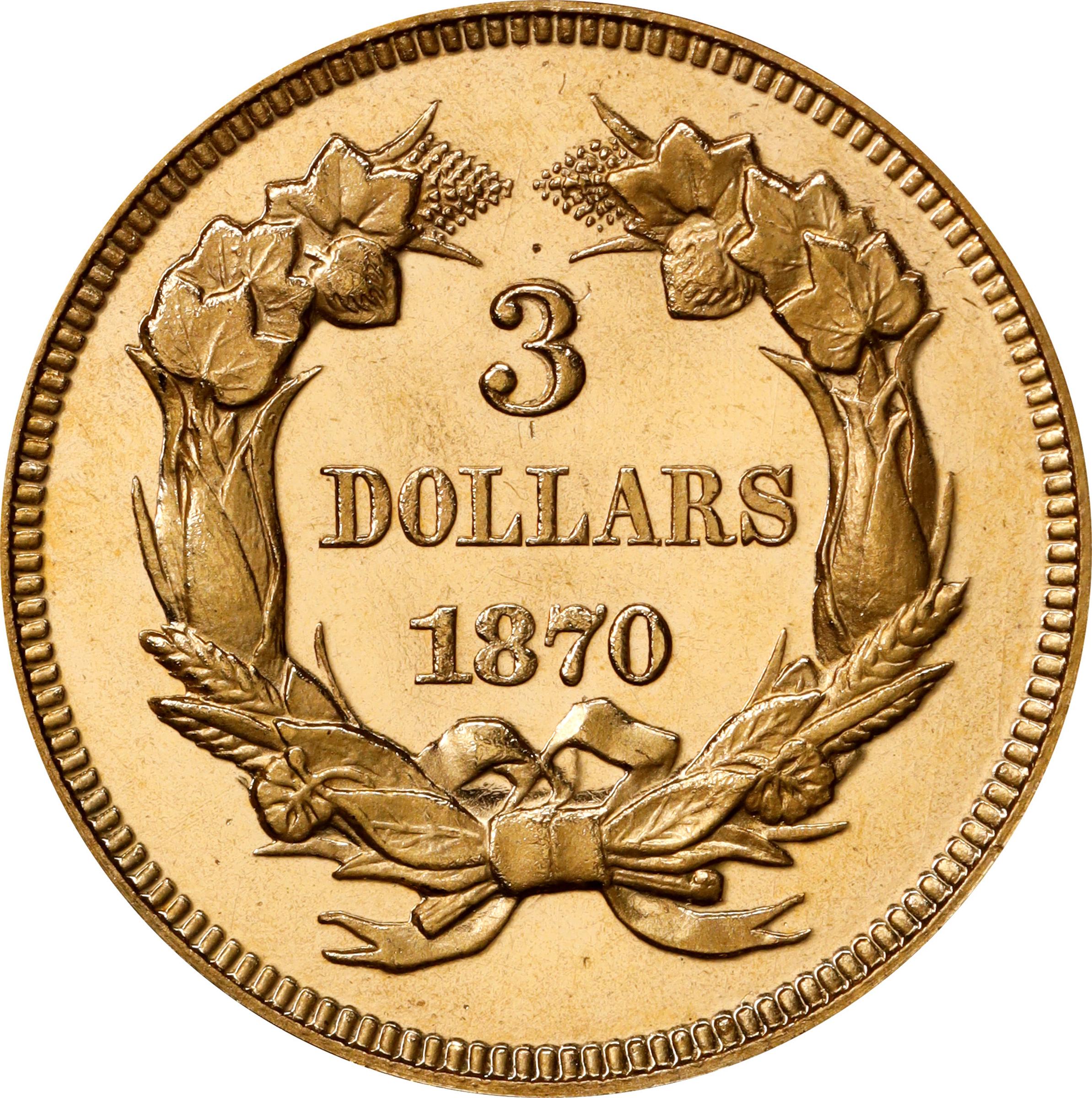 image for: 1870 Three-Dollar Gold Piece. JD-1. Rarity-6+. Proof-65 Deep Cameo (PCGS). CAC. CMQ.
