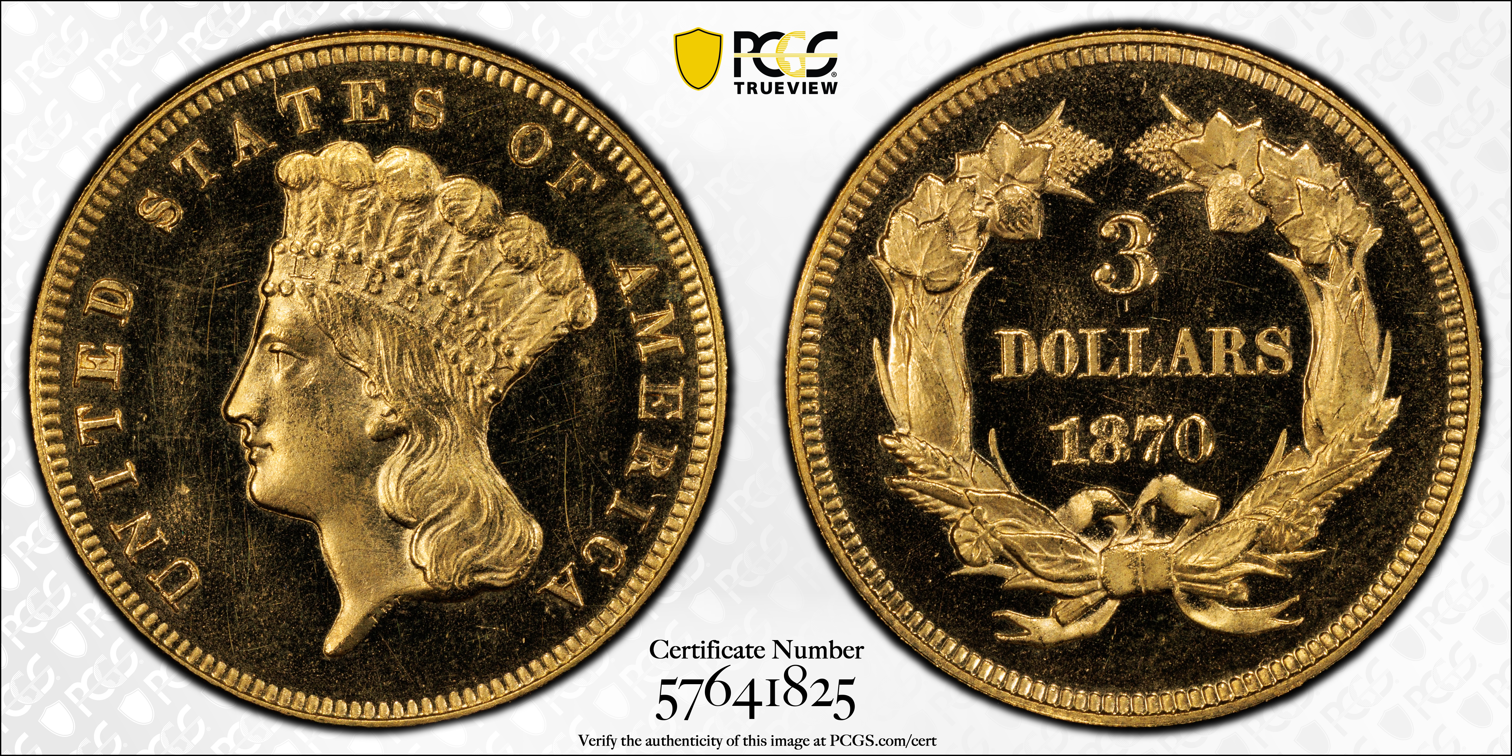 image for: 1870 Three-Dollar Gold Piece. JD-1. Rarity-6+. Proof-65 Deep Cameo (PCGS). CAC. CMQ.