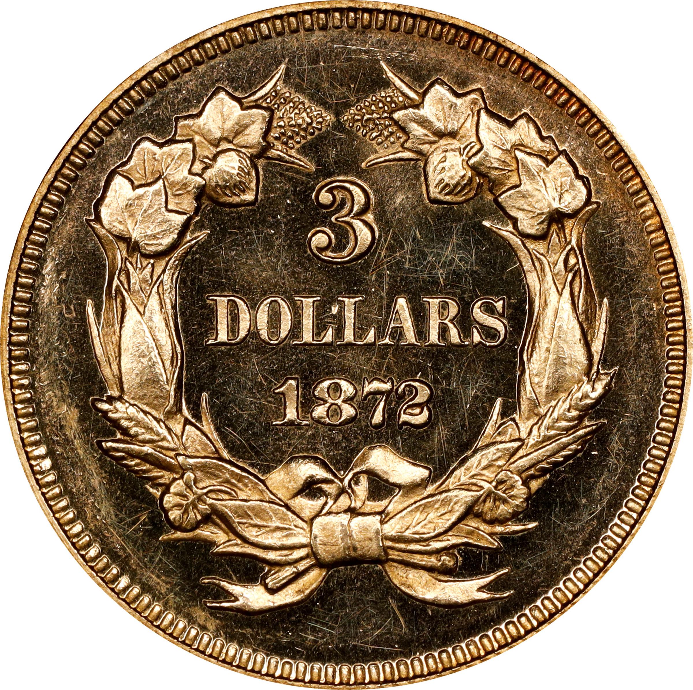 image for: 1872 Three-Dollar Gold Piece. JD-1. Rarity-6+. Proof-62 Cameo (PCGS). CMQ.