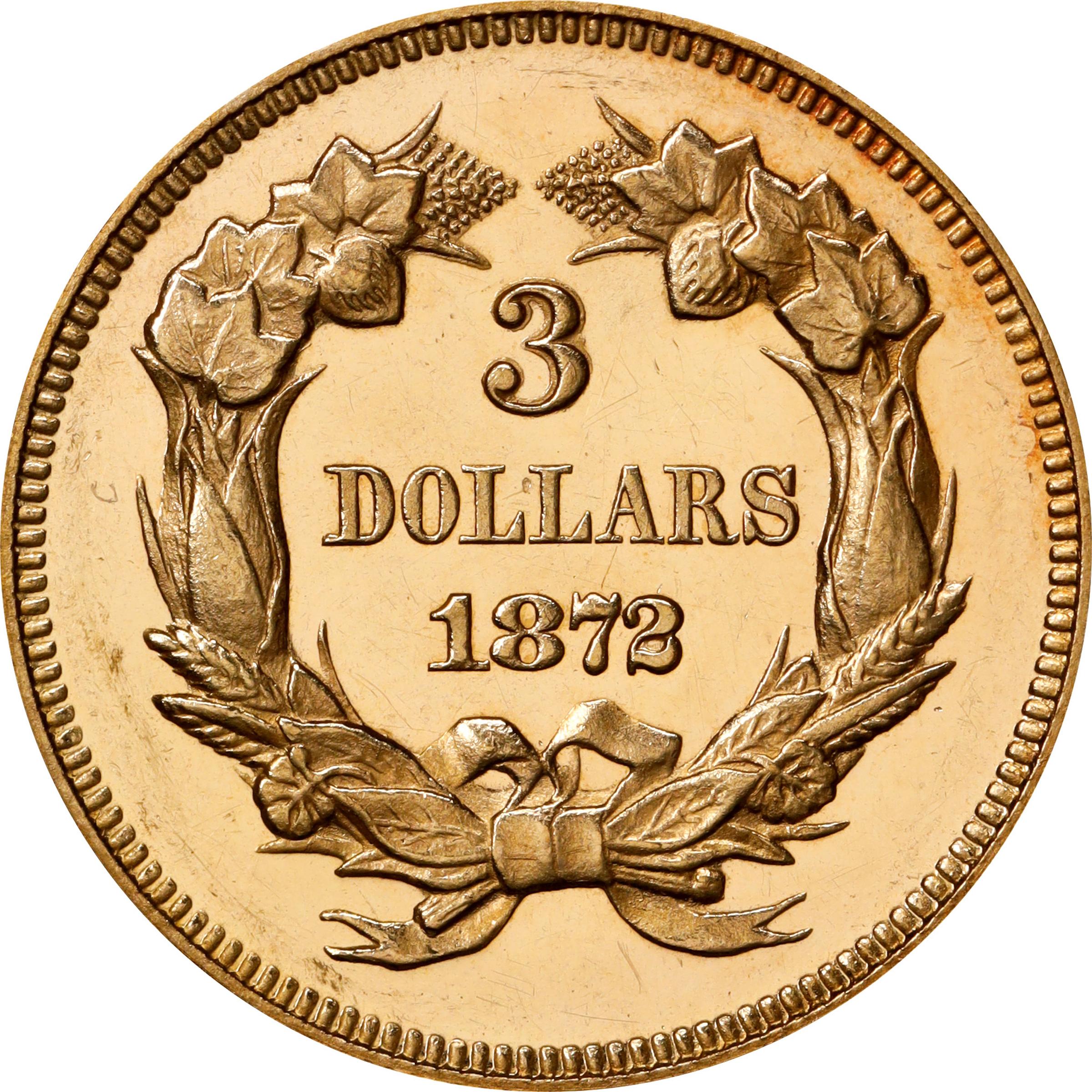 image for: 1872 Three-Dollar Gold Piece. JD-1. Rarity-6+. Proof-62 Cameo (PCGS). CMQ.