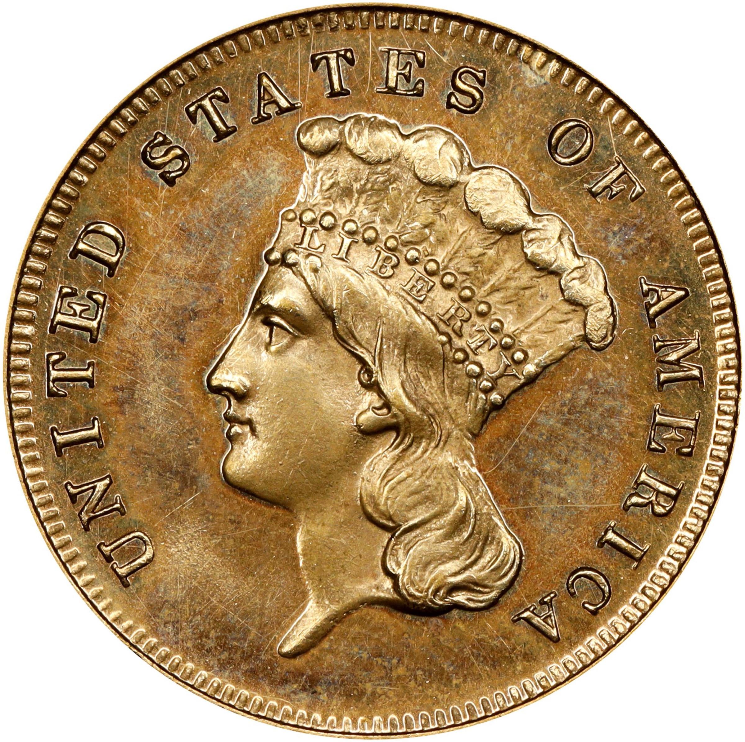 image for: 1873 Three-Dollar Gold Piece. JD-1. Rarity-7-. Open 3. Original. Proof-64 Cameo (PCGS). CAC.