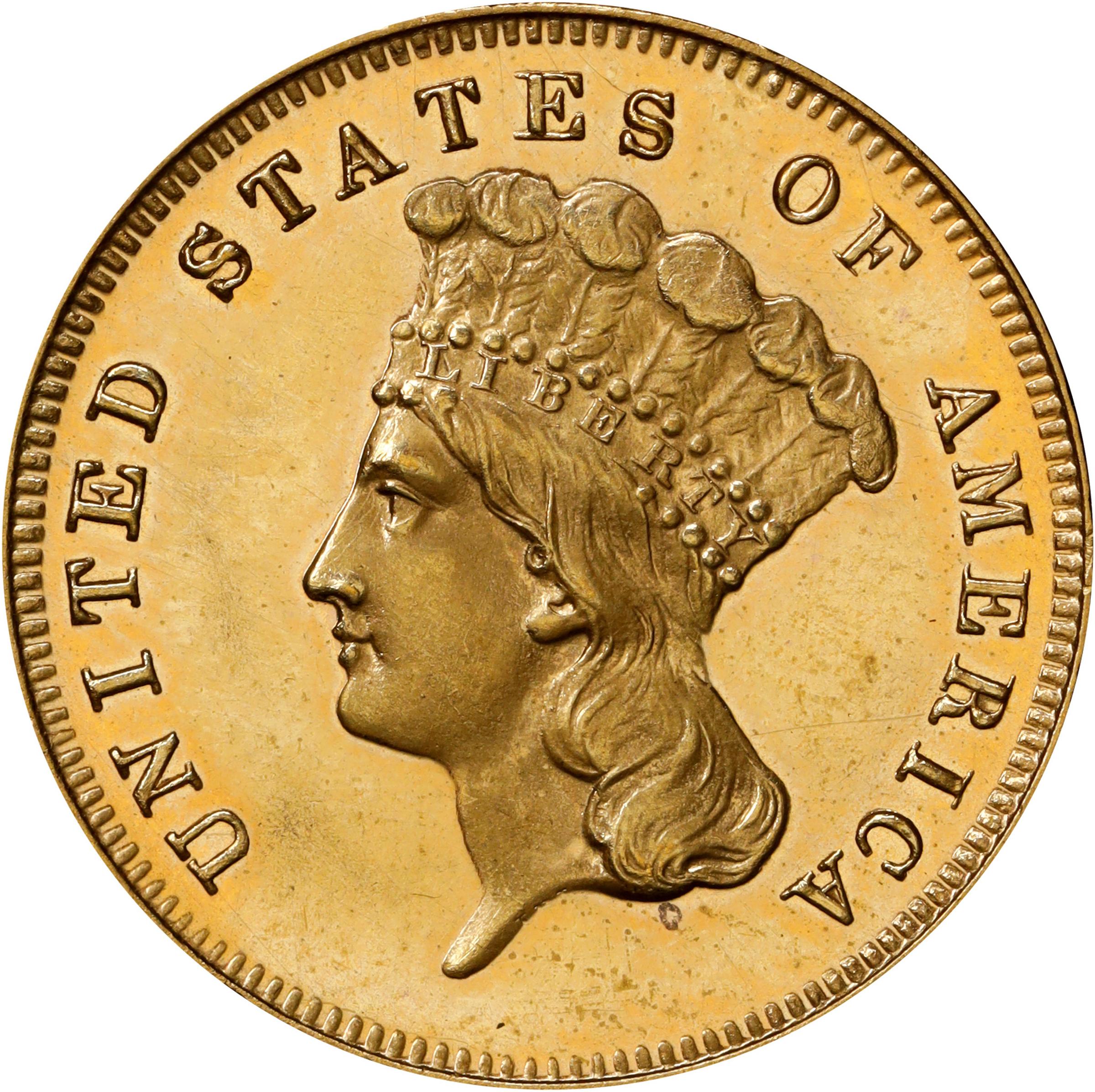 image for: 1873 Three-Dollar Gold Piece. JD-1. Rarity-7-. Open 3. Original. Proof-64 Cameo (PCGS). CAC.