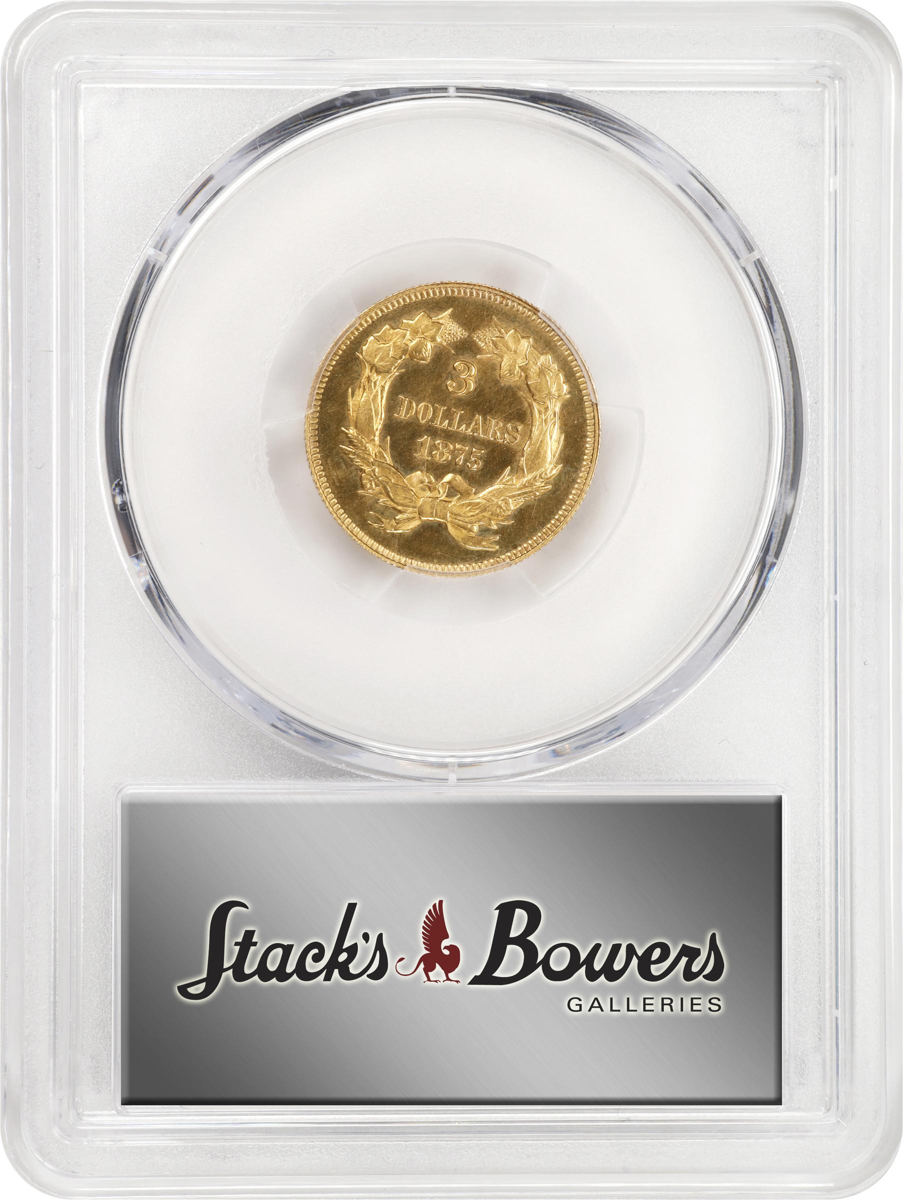 image for: 1875 Three-Dollar Gold Piece. JD-1. Rarity-6. Proof-64 Cameo (PCGS). CAC. CMQ.