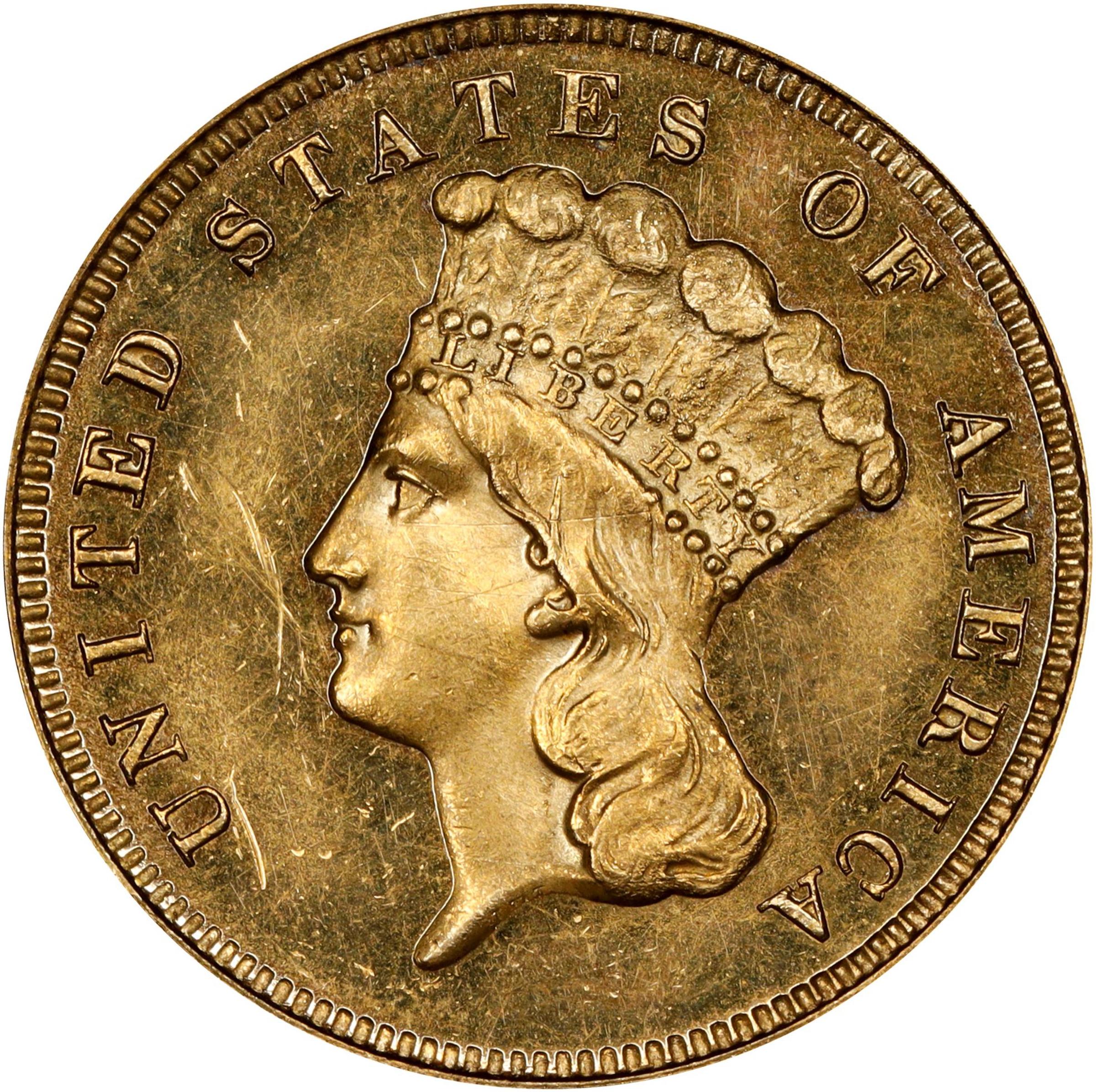 image for: 1876 Three-Dollar Gold Piece. JD-2. Rarity-6. Proof-62 Cameo (PCGS). CAC.