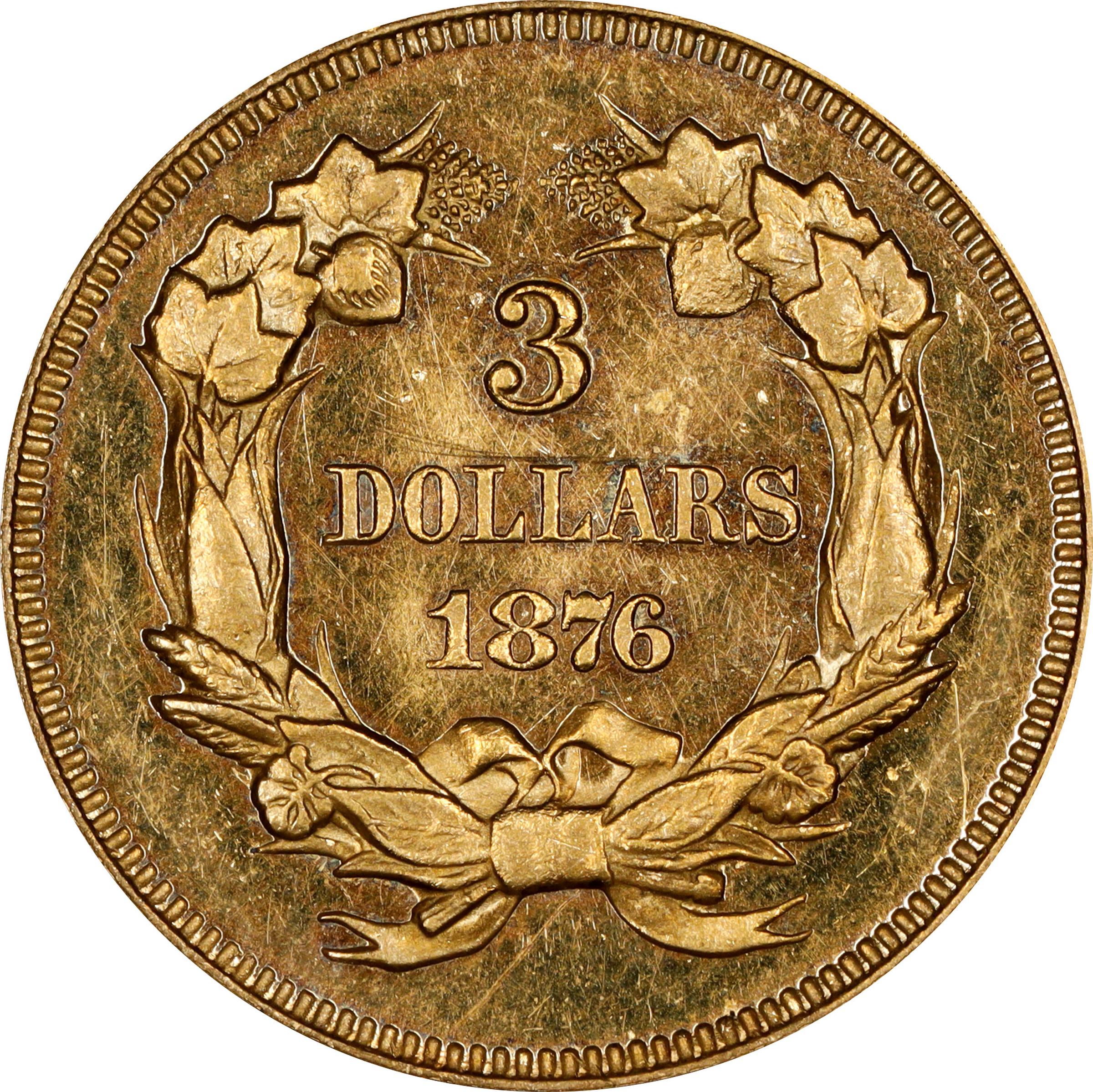 image for: 1876 Three-Dollar Gold Piece. JD-2. Rarity-6. Proof-62 Cameo (PCGS). CAC.