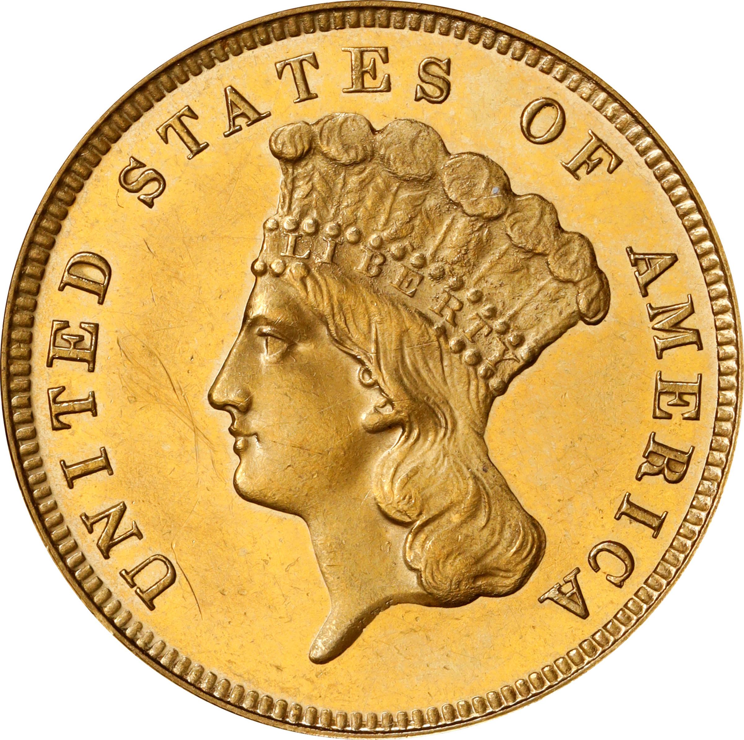 image for: 1876 Three-Dollar Gold Piece. JD-2. Rarity-6. Proof-62 Cameo (PCGS). CAC.