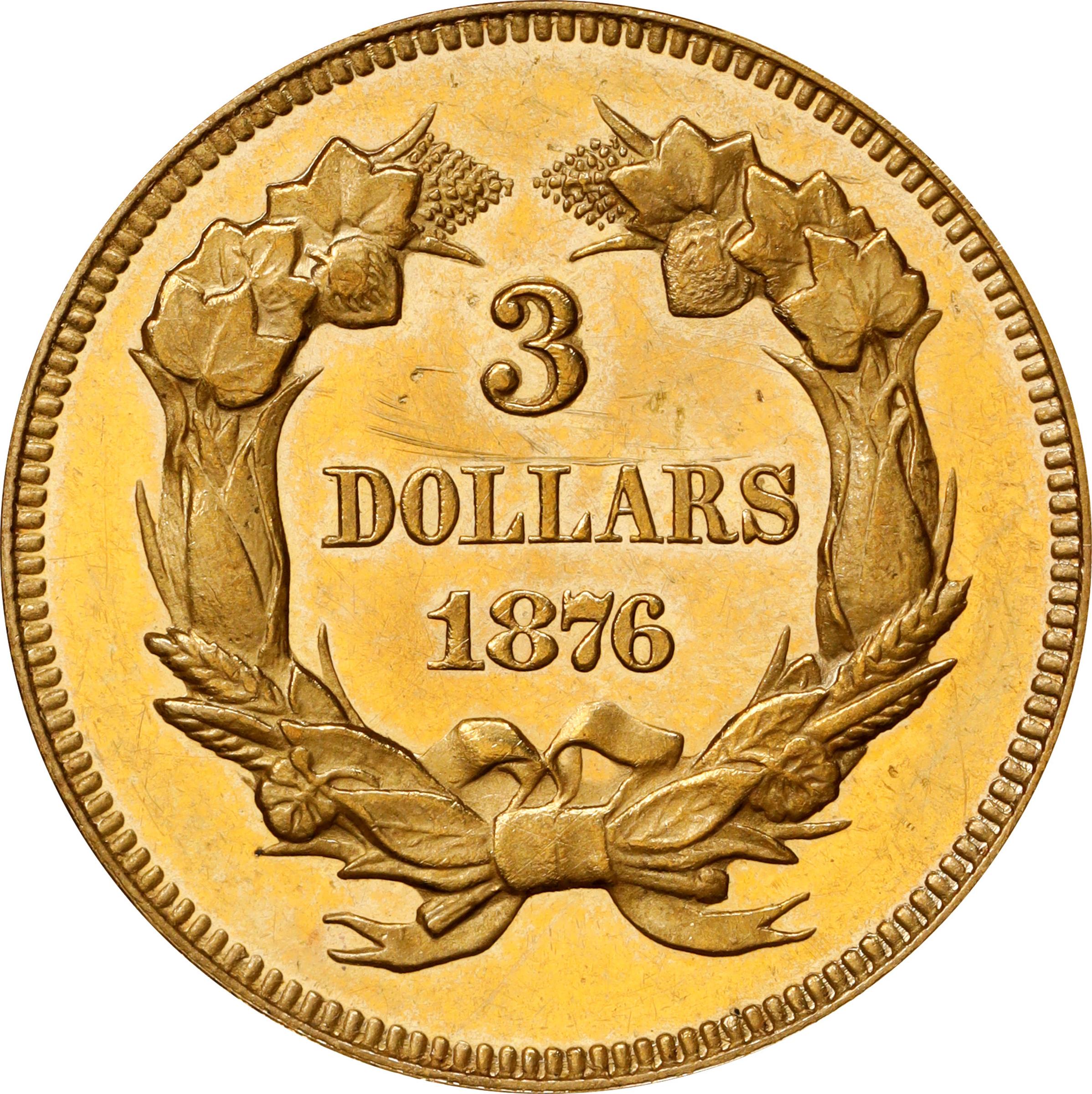 image for: 1876 Three-Dollar Gold Piece. JD-2. Rarity-6. Proof-62 Cameo (PCGS). CAC.