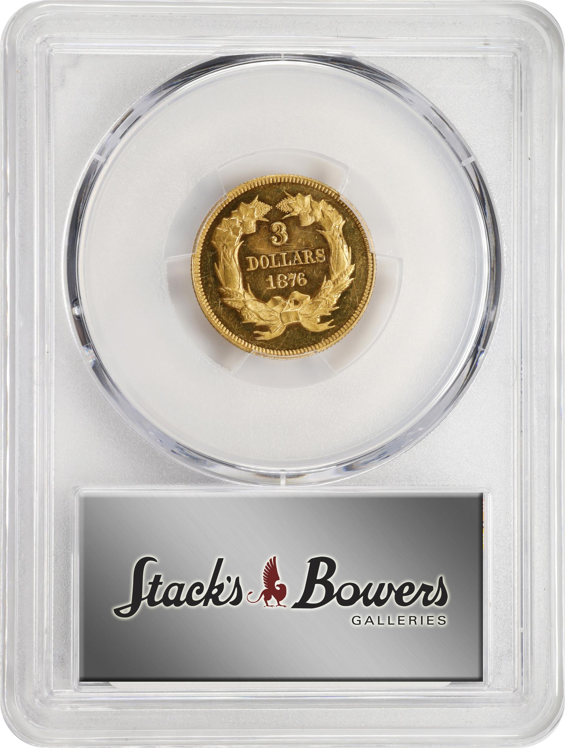 image for: 1876 Three-Dollar Gold Piece. JD-2. Rarity-6. Proof-62 Cameo (PCGS). CAC.