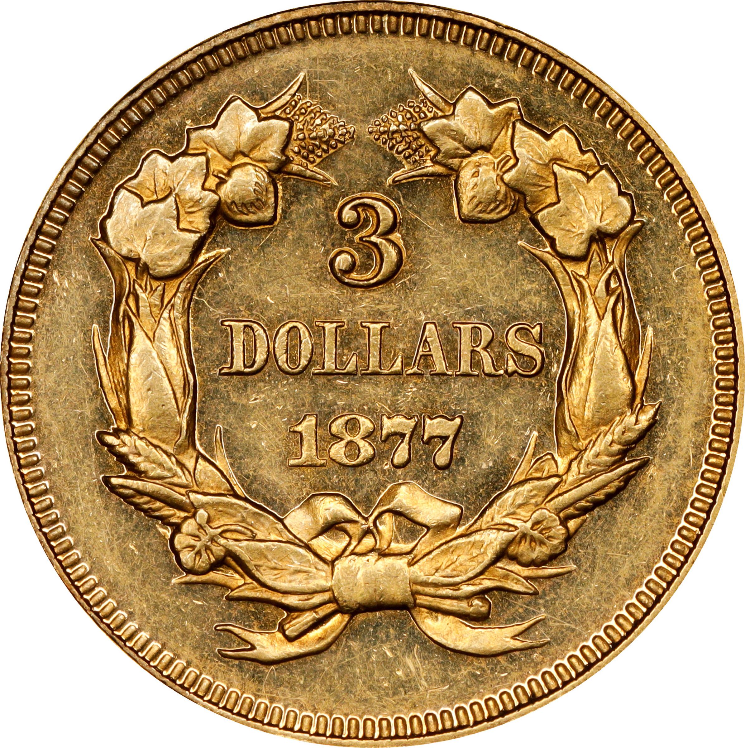 image for: 1877 Three-Dollar Gold Piece. JD-1. Rarity-6+. Proof. Unc Details--Cleaned (PCGS).