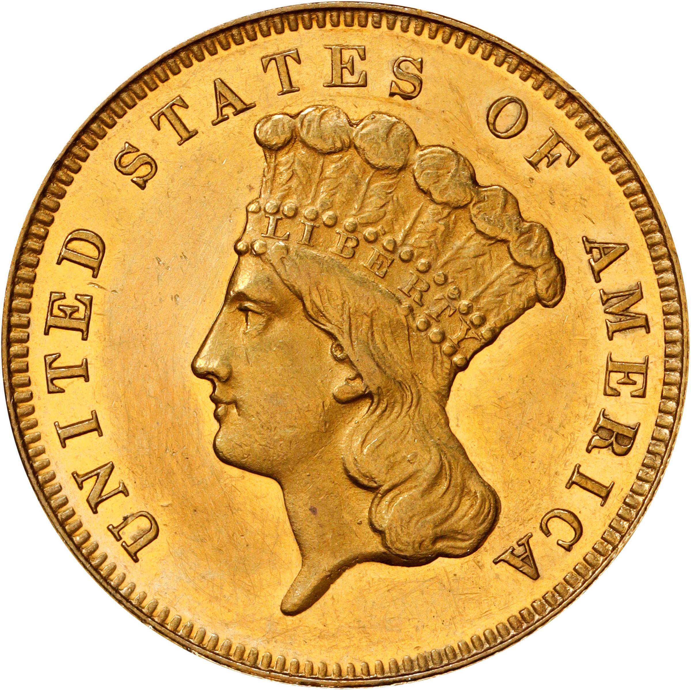 image for: 1877 Three-Dollar Gold Piece. JD-1. Rarity-6+. Proof. Unc Details--Cleaned (PCGS).