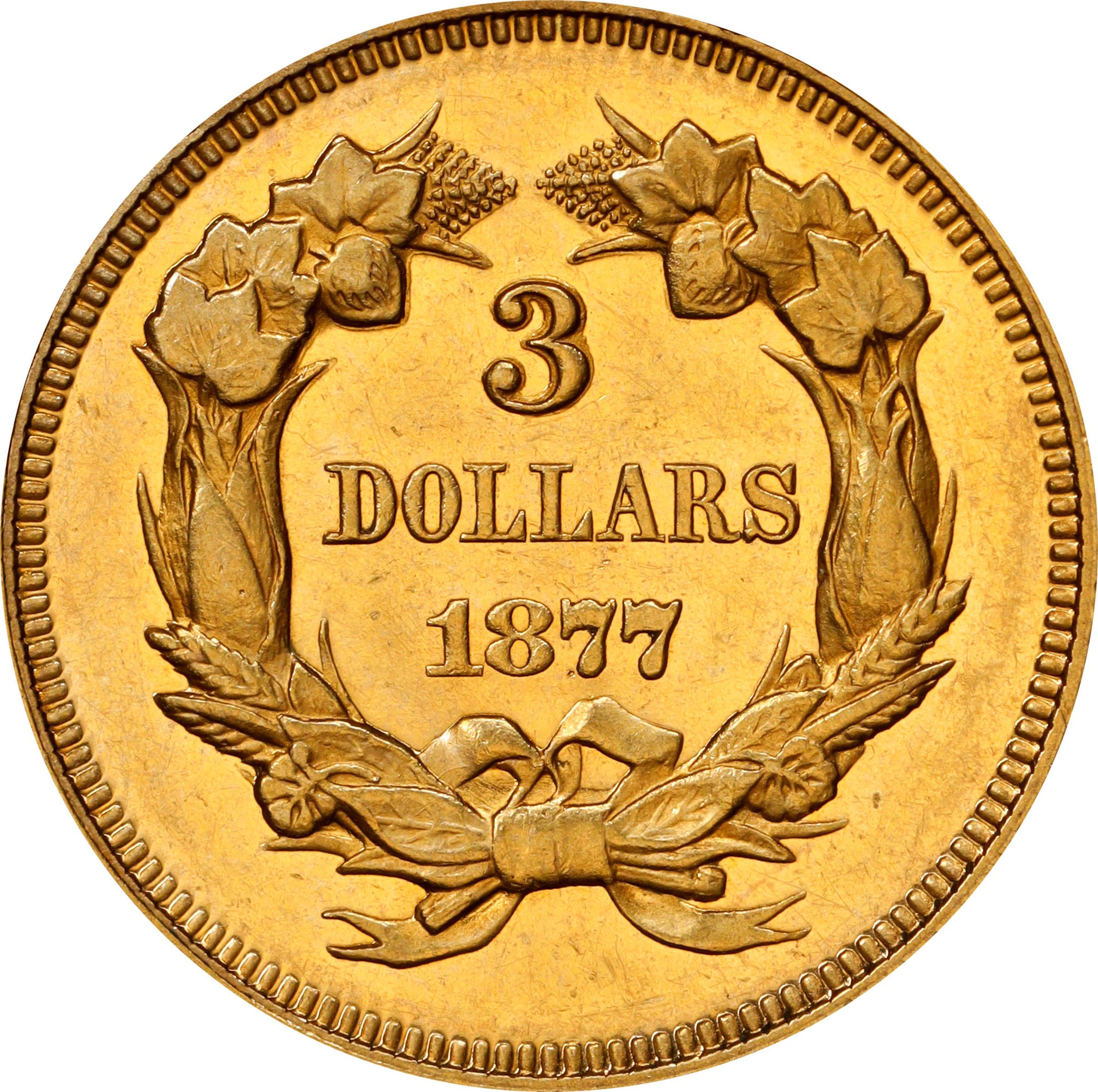 image for: 1877 Three-Dollar Gold Piece. JD-1. Rarity-6+. Proof. Unc Details--Cleaned (PCGS).