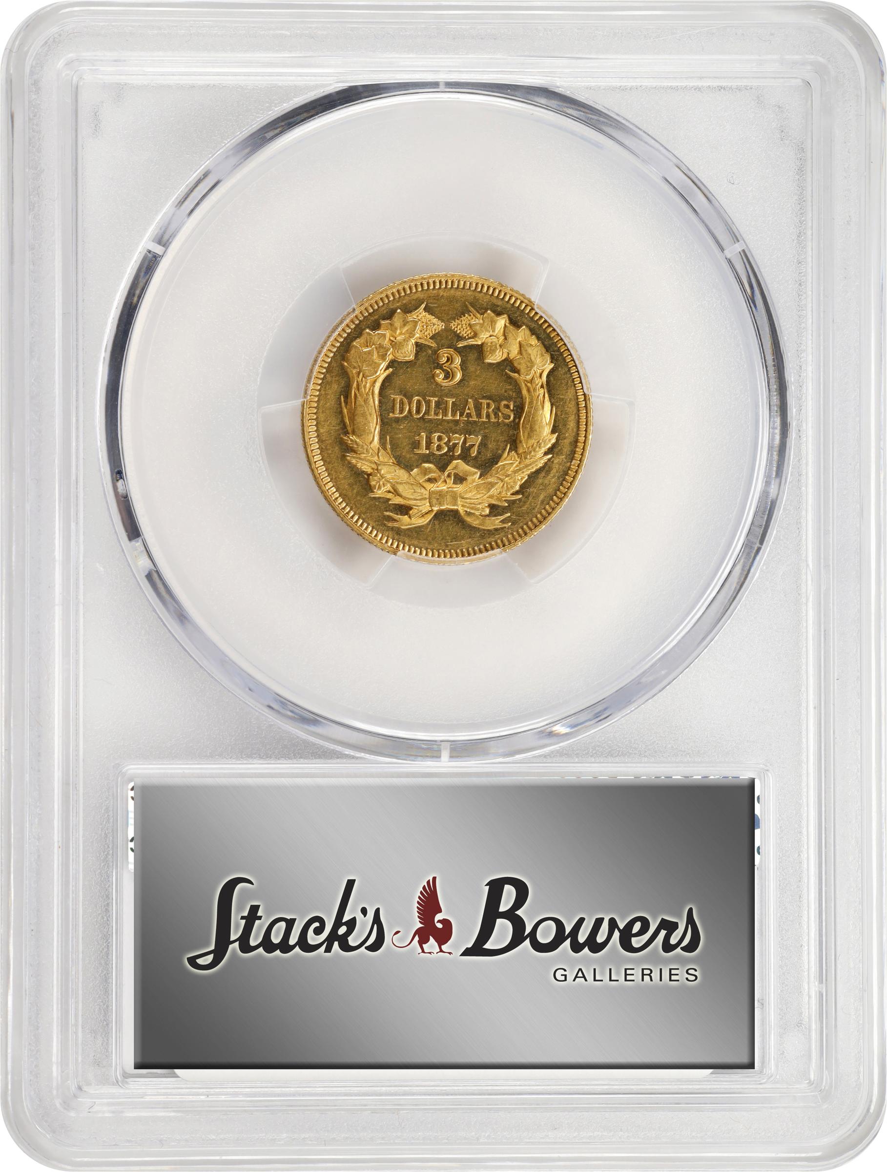 image for: 1877 Three-Dollar Gold Piece. JD-1. Rarity-6+. Proof. Unc Details--Cleaned (PCGS).