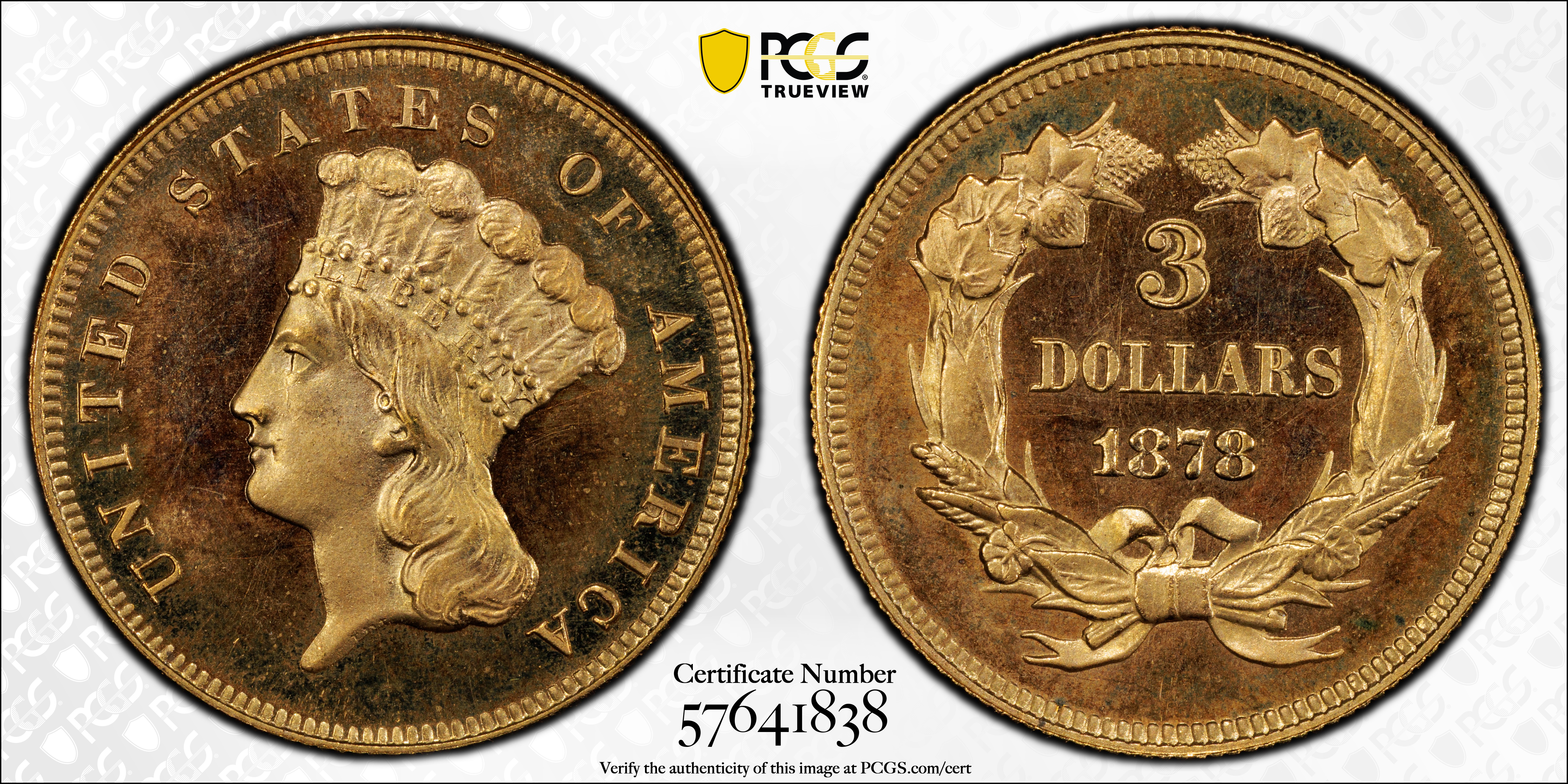 image for: 1878 Three-Dollar Gold Piece. JD-1. Rarity-6+. Proof-67+ Cameo (PCGS). CAC. CMQ.