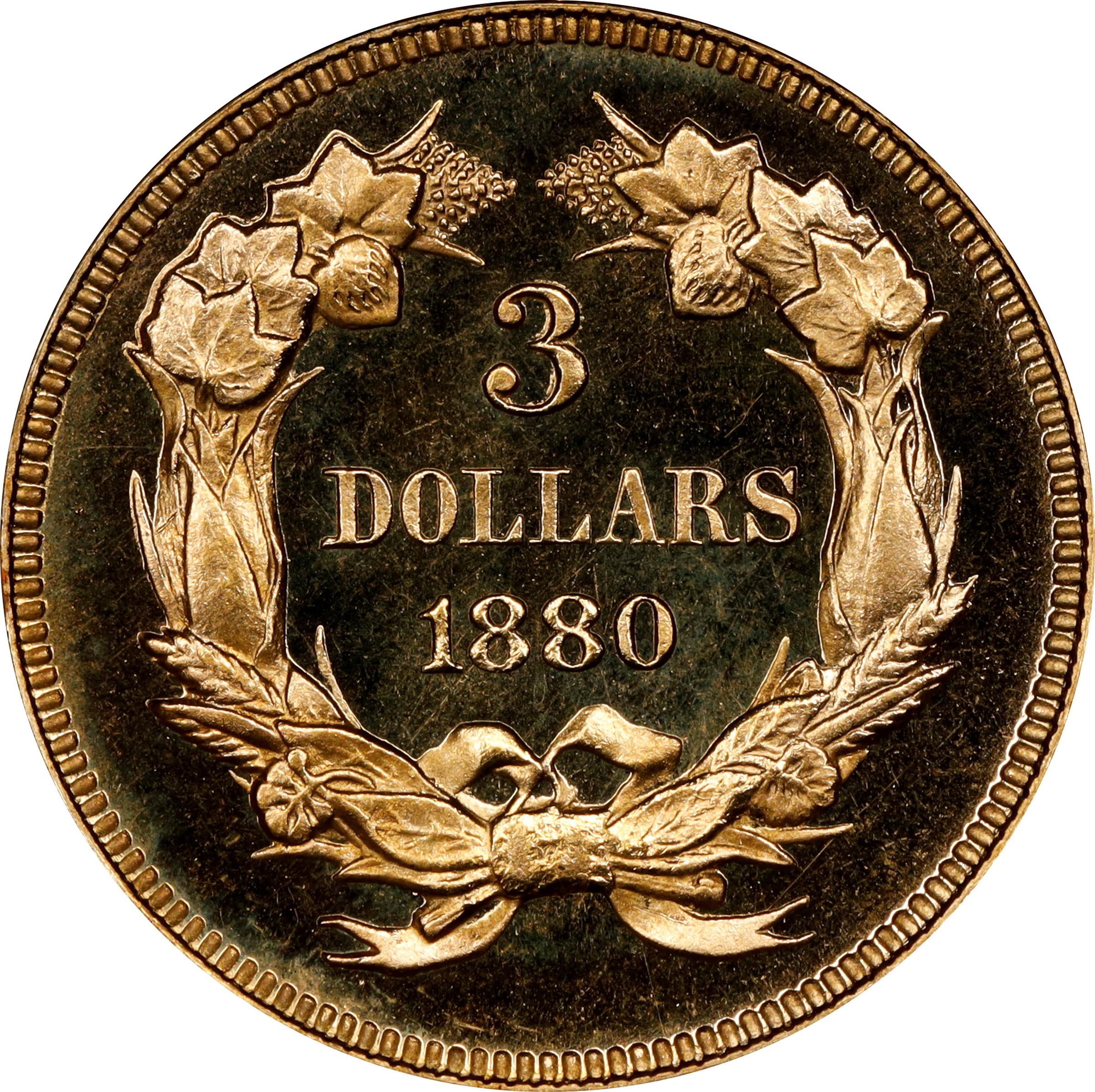 image for: 1880 Three-Dollar Gold Piece. JD-1. Rarity-6-. Proof-68 Deep Cameo (PCGS).