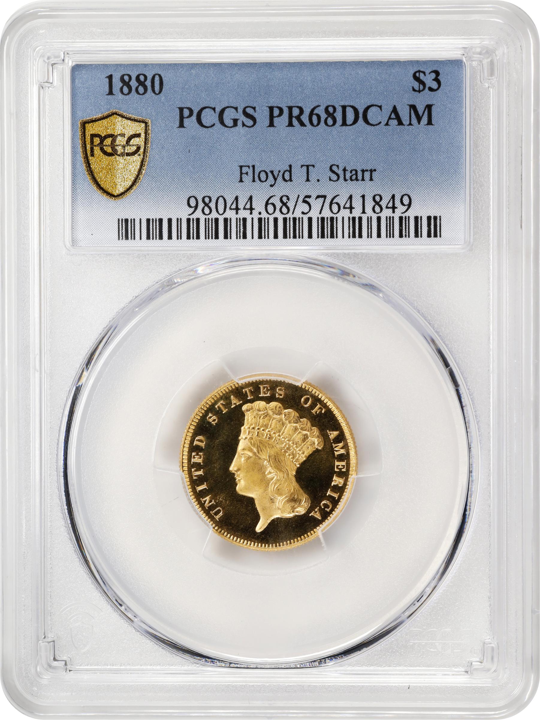 image for: 1880 Three-Dollar Gold Piece. JD-1. Rarity-6-. Proof-68 Deep Cameo (PCGS).