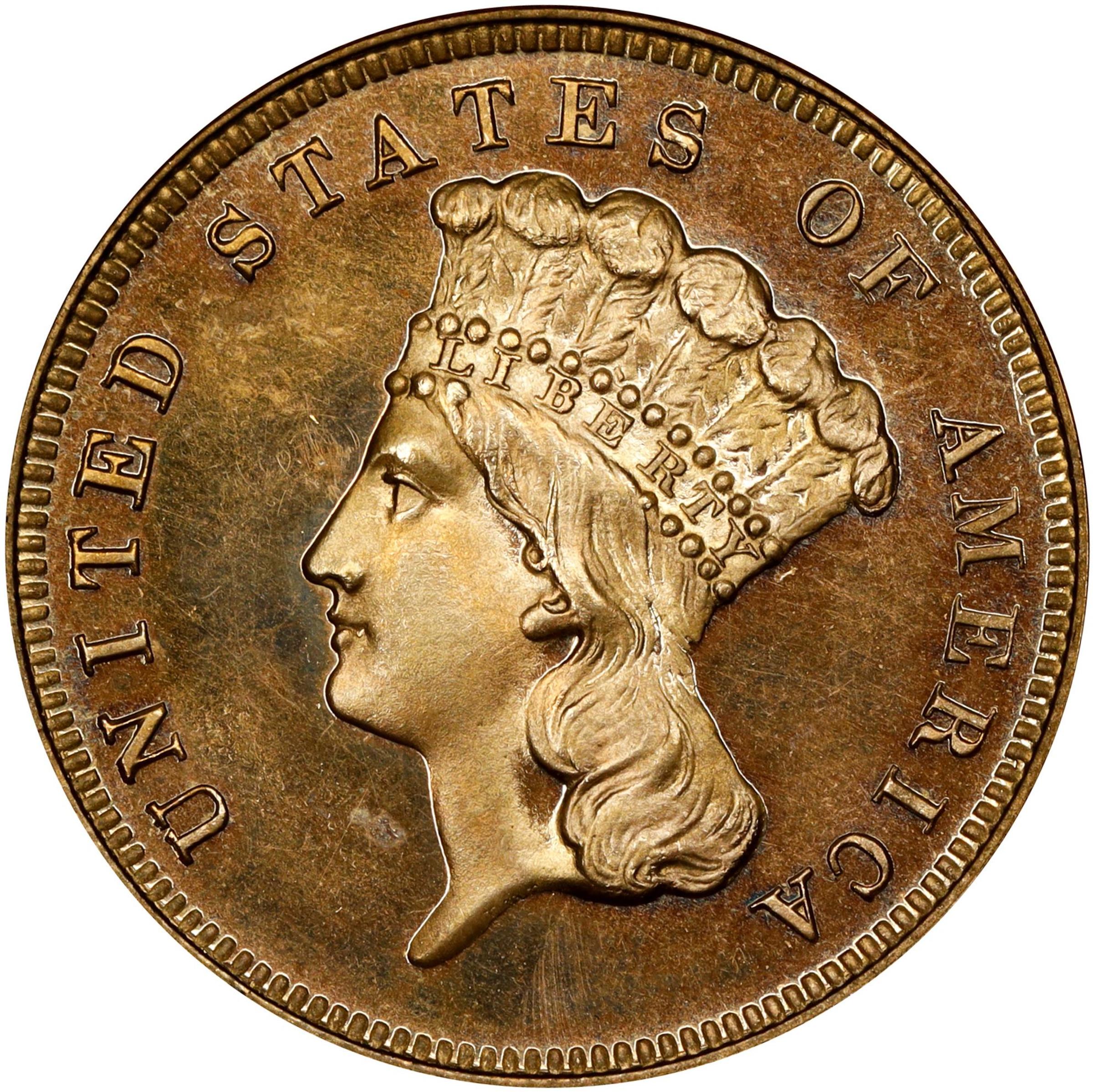 image for: 1881 Three-Dollar Gold Piece. JD-1. Rarity-6-. Centered Date. Proof-64 Cameo (PCGS). CMQ.