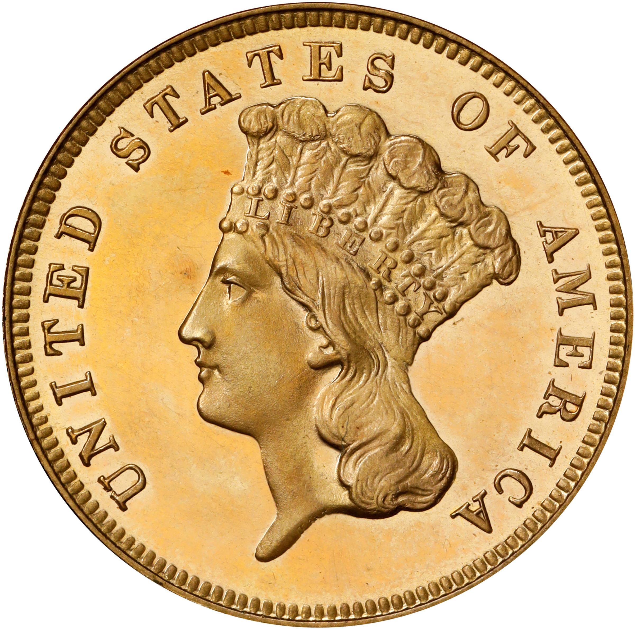 image for: 1881 Three-Dollar Gold Piece. JD-1. Rarity-6-. Centered Date. Proof-64 Cameo (PCGS). CMQ.