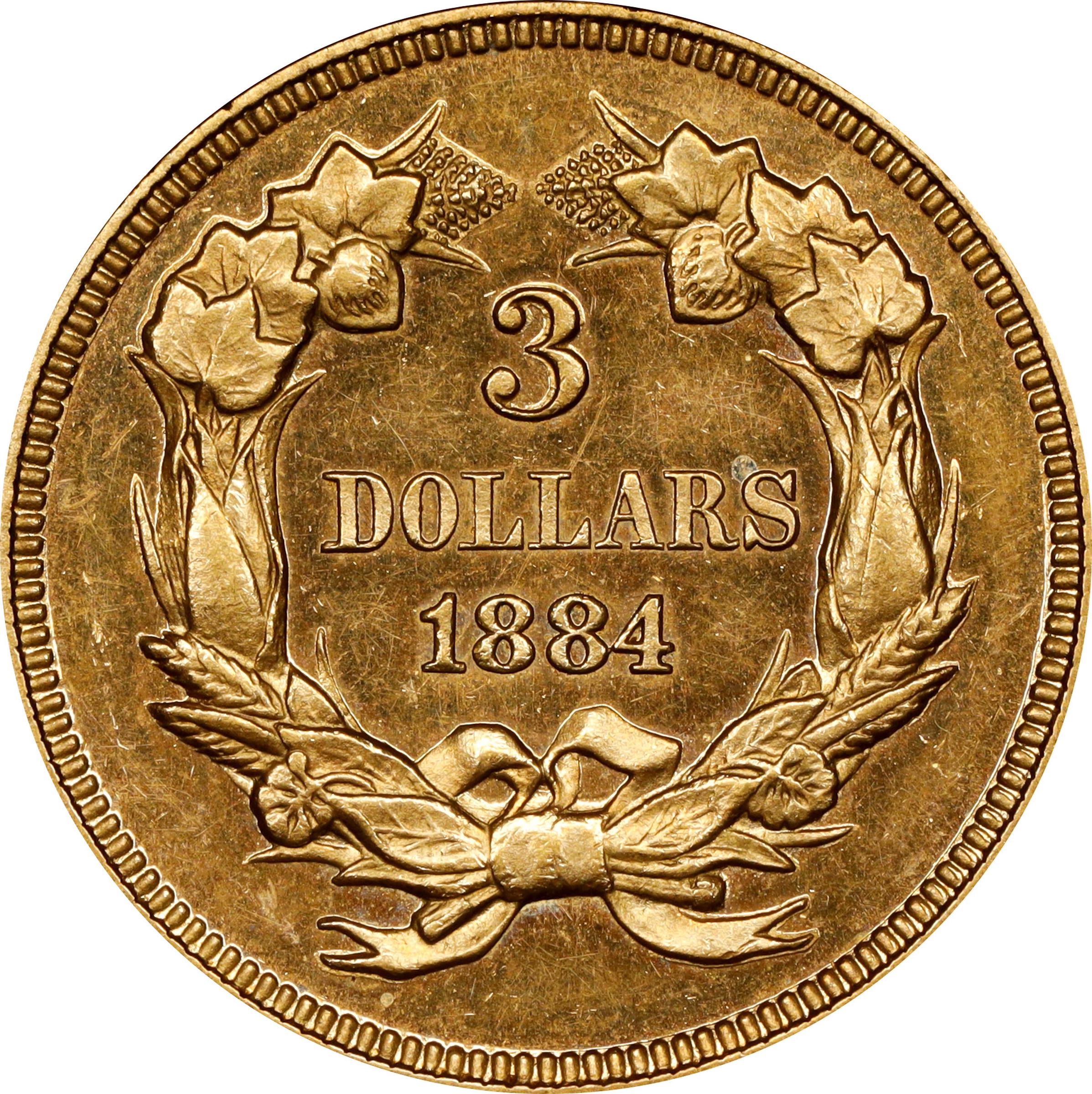 image for: 1884 Three-Dollar Gold Piece. JD-1. Rarity-4+. Proof-62 (PCGS). CAC. CMQ.