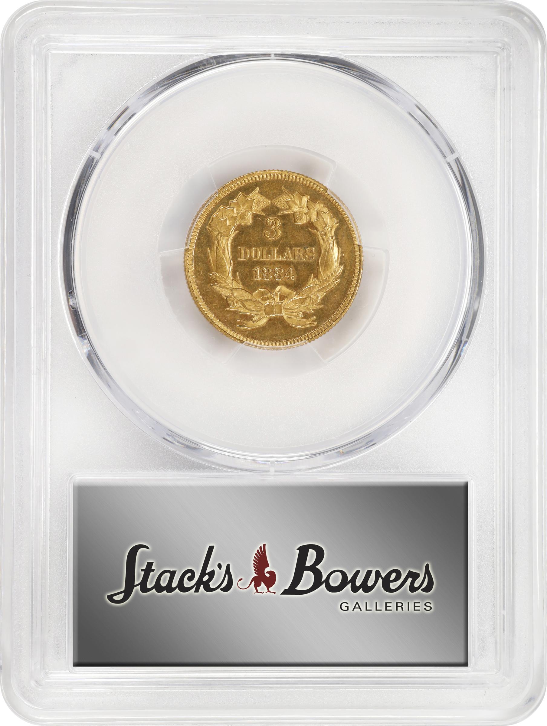 image for: 1884 Three-Dollar Gold Piece. JD-1. Rarity-4+. Proof-62 (PCGS). CAC. CMQ.