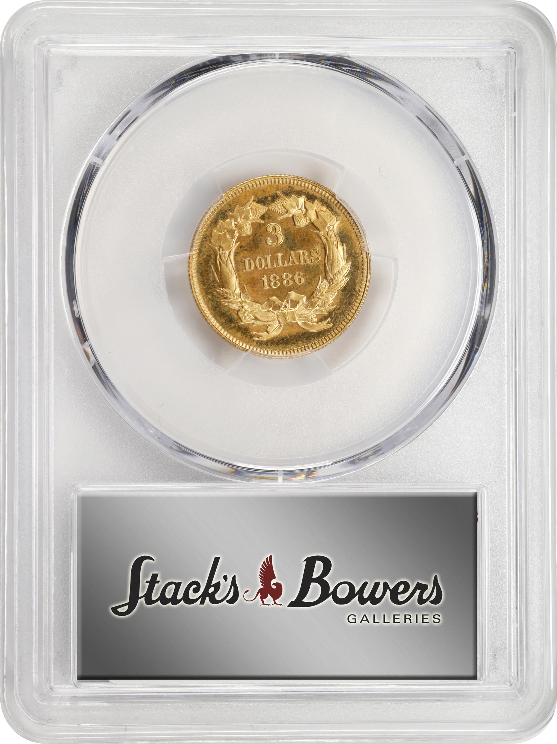 image for: 1886 Three-Dollar Gold Piece. JD-1. Rarity-4. Proof-65 Cameo (PCGS). CAC.