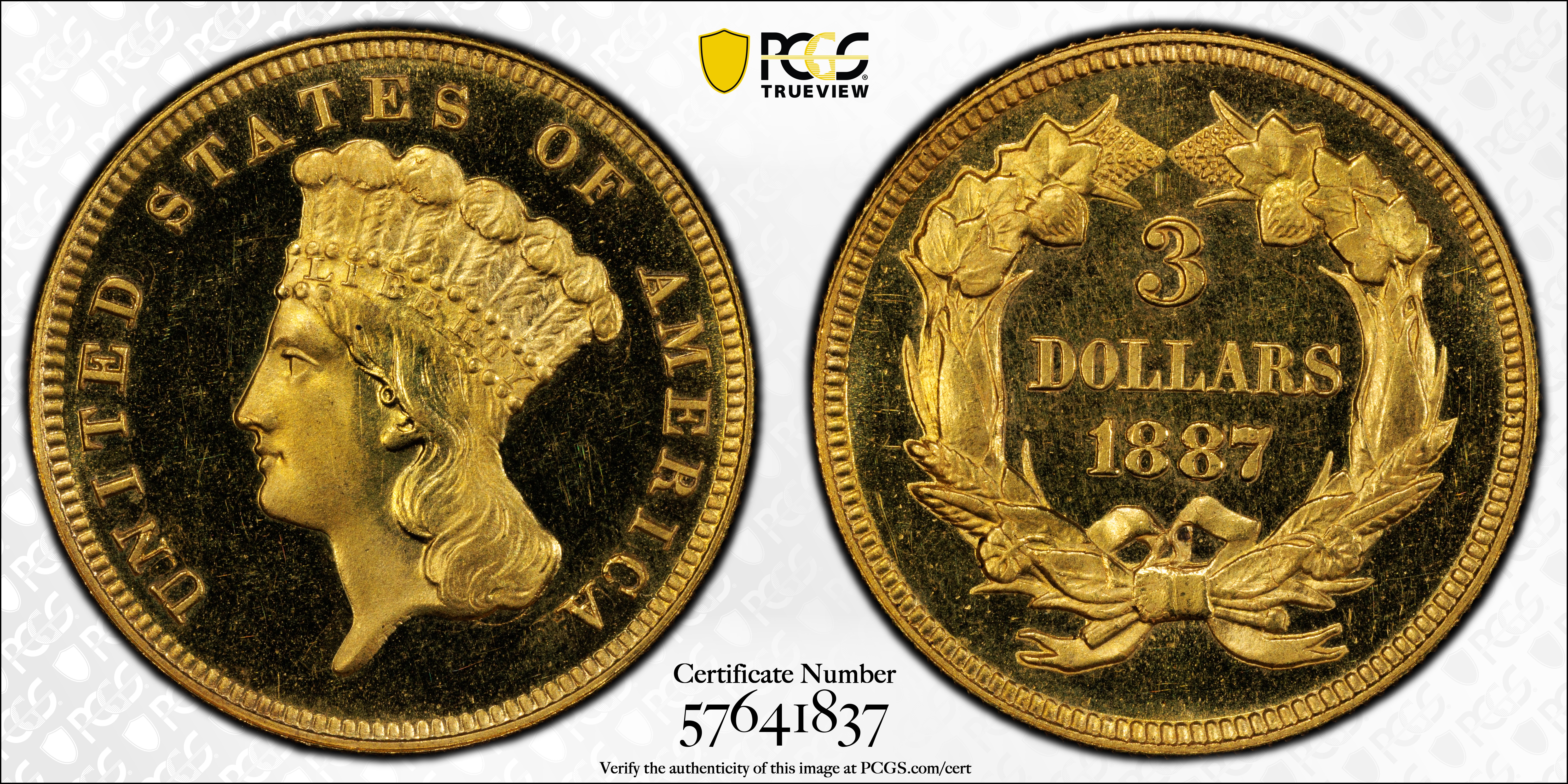 image for: 1887 Three-Dollar Gold Piece. JD-1. Rarity-4. Proof-65 Deep Cameo (PCGS). CAC. CMQ.