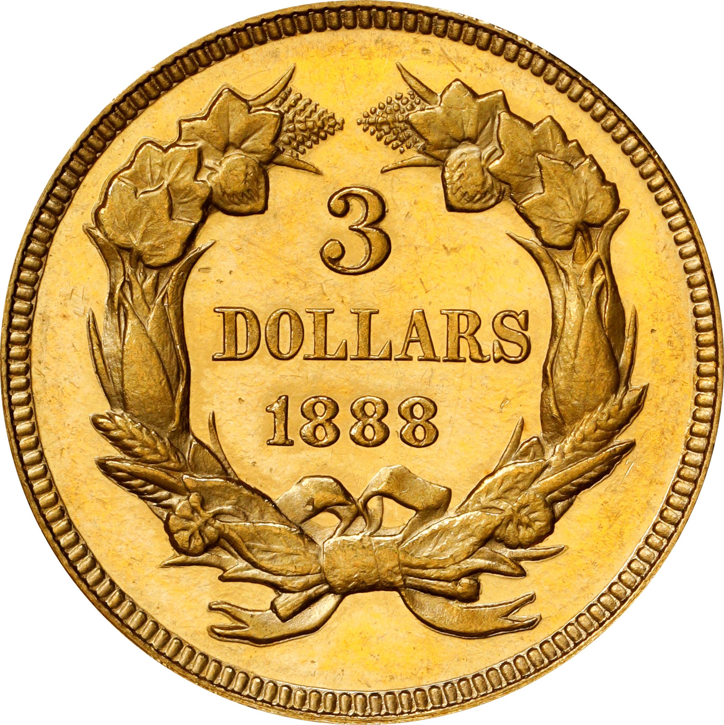 image for: 1888 Three-Dollar Gold Piece. JD-1. Rarity-4-. Proof-63 (PCGS). CMQ.