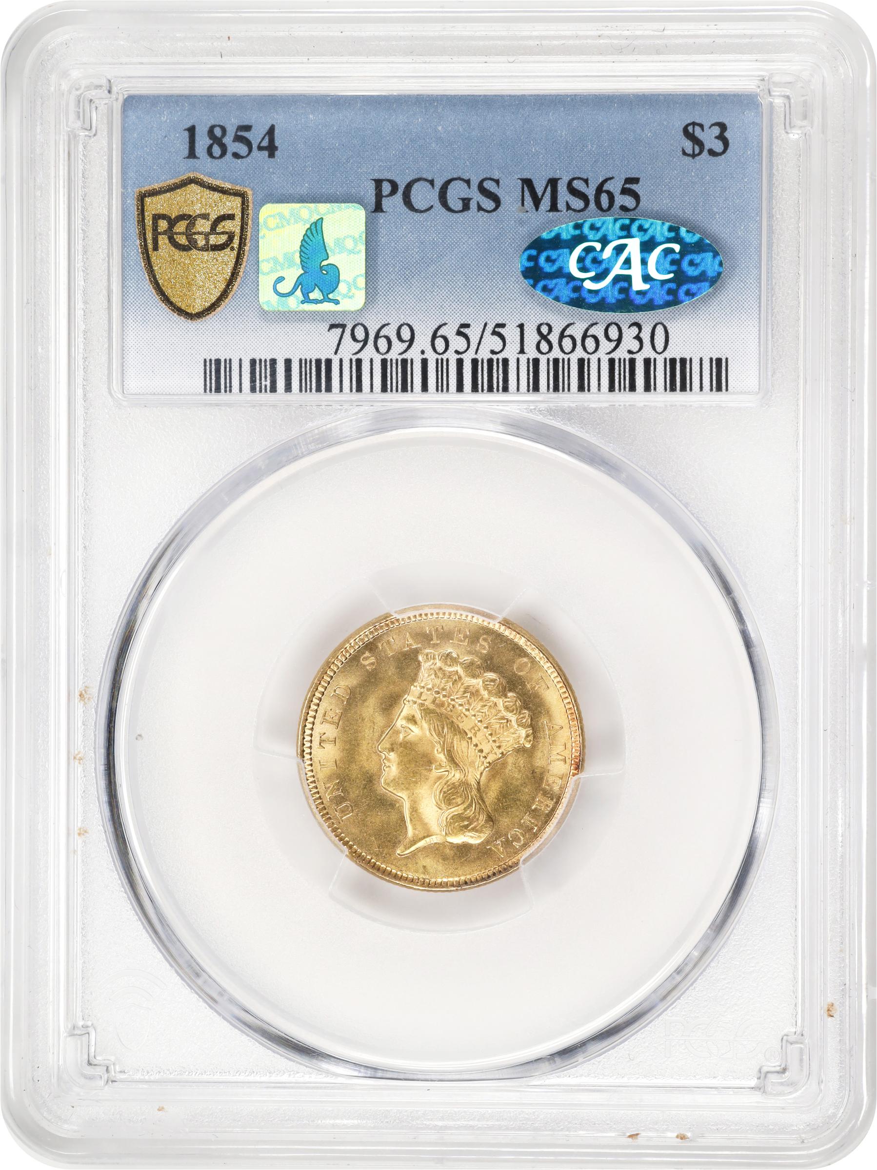 1854 $3 MS65 thumbnail 3