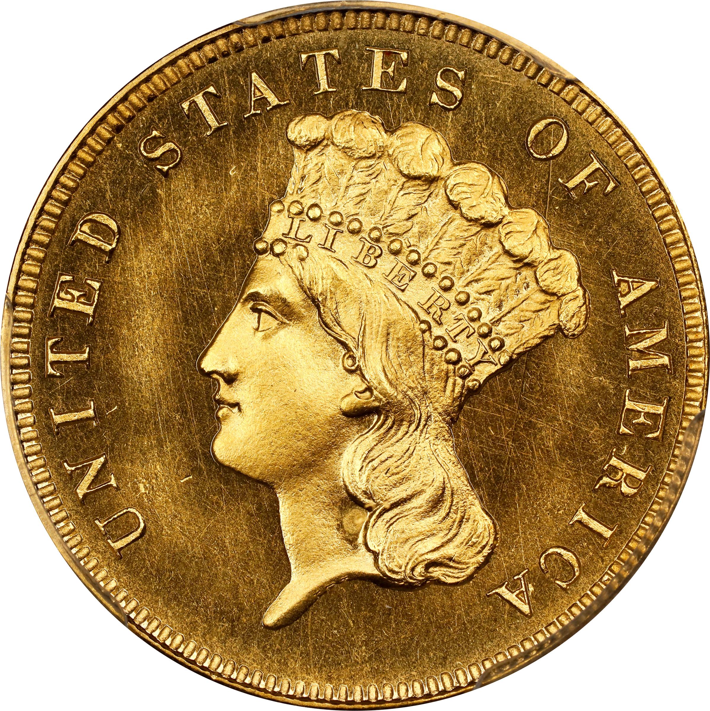 image for: 1858 Three-Dollar Gold Piece. JD-1. Rarity-7-. Proof-65+ Cameo (PCGS). CAC. CMQ.