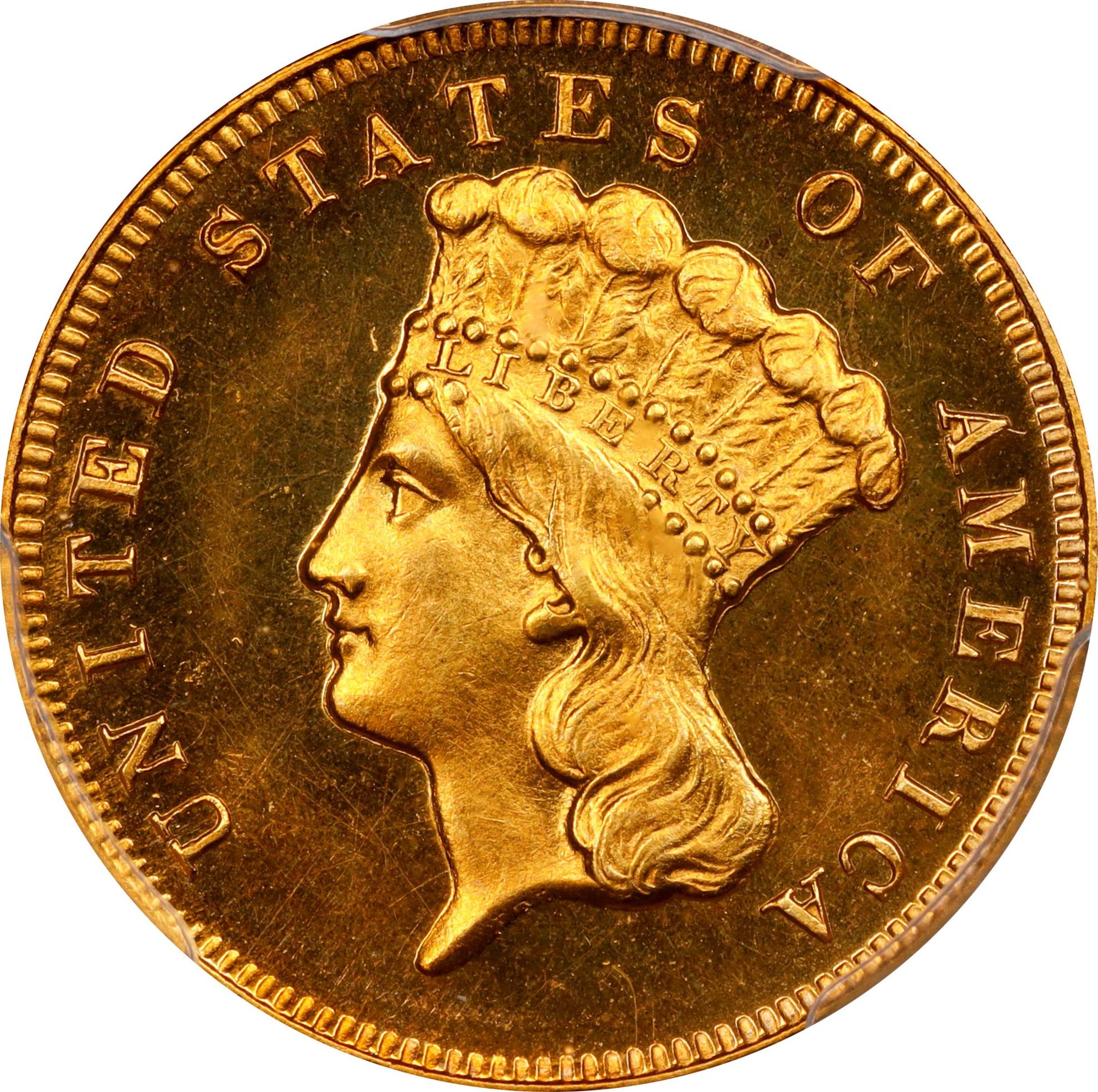 image for: 1872 Three-Dollar Gold Piece. JD-1. Rarity-6+. Proof-65 Cameo (PCGS).