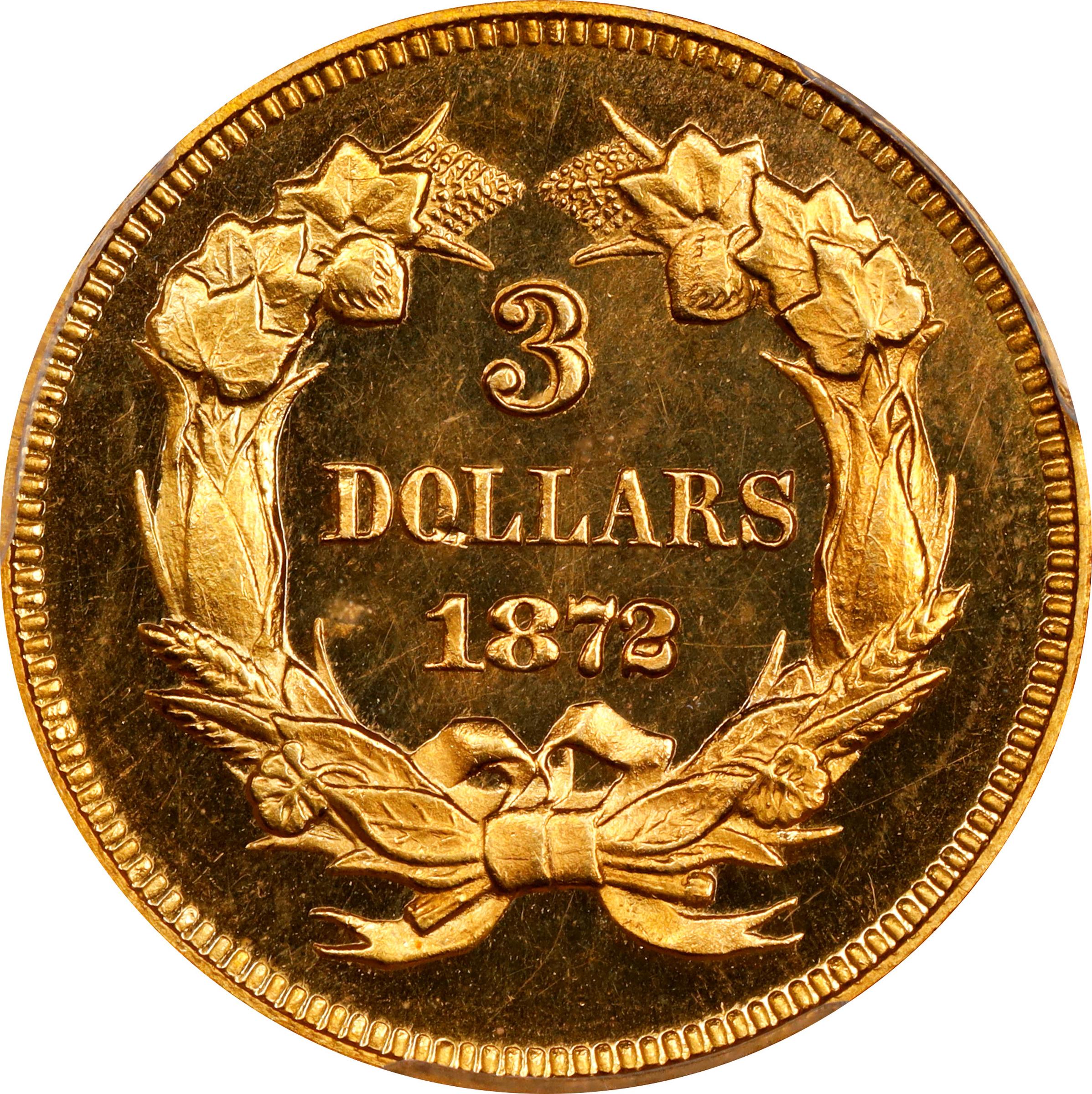 image for: 1872 Three-Dollar Gold Piece. JD-1. Rarity-6+. Proof-65 Cameo (PCGS).